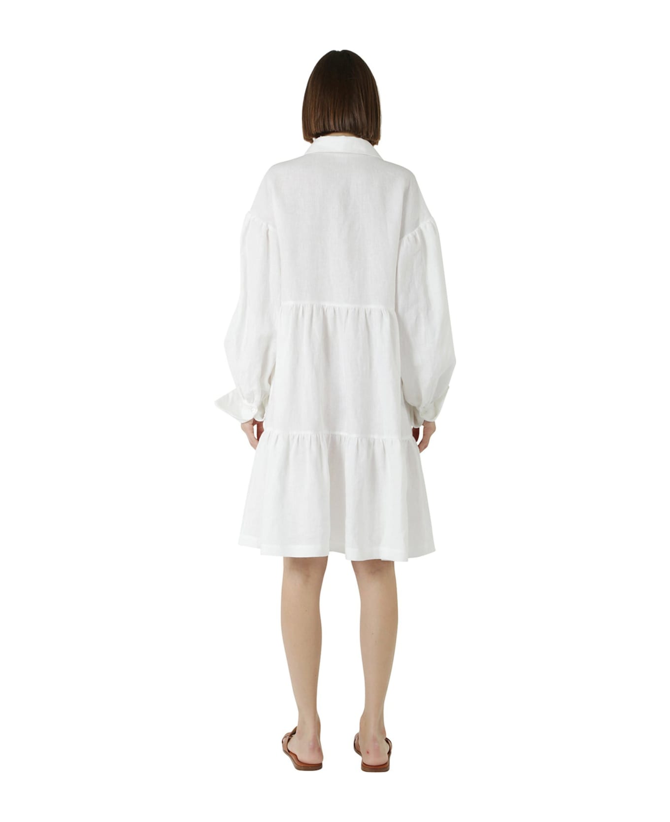 Eleventy Short White Dress With Long Sleeves - BIANCO ワンピース＆ドレス