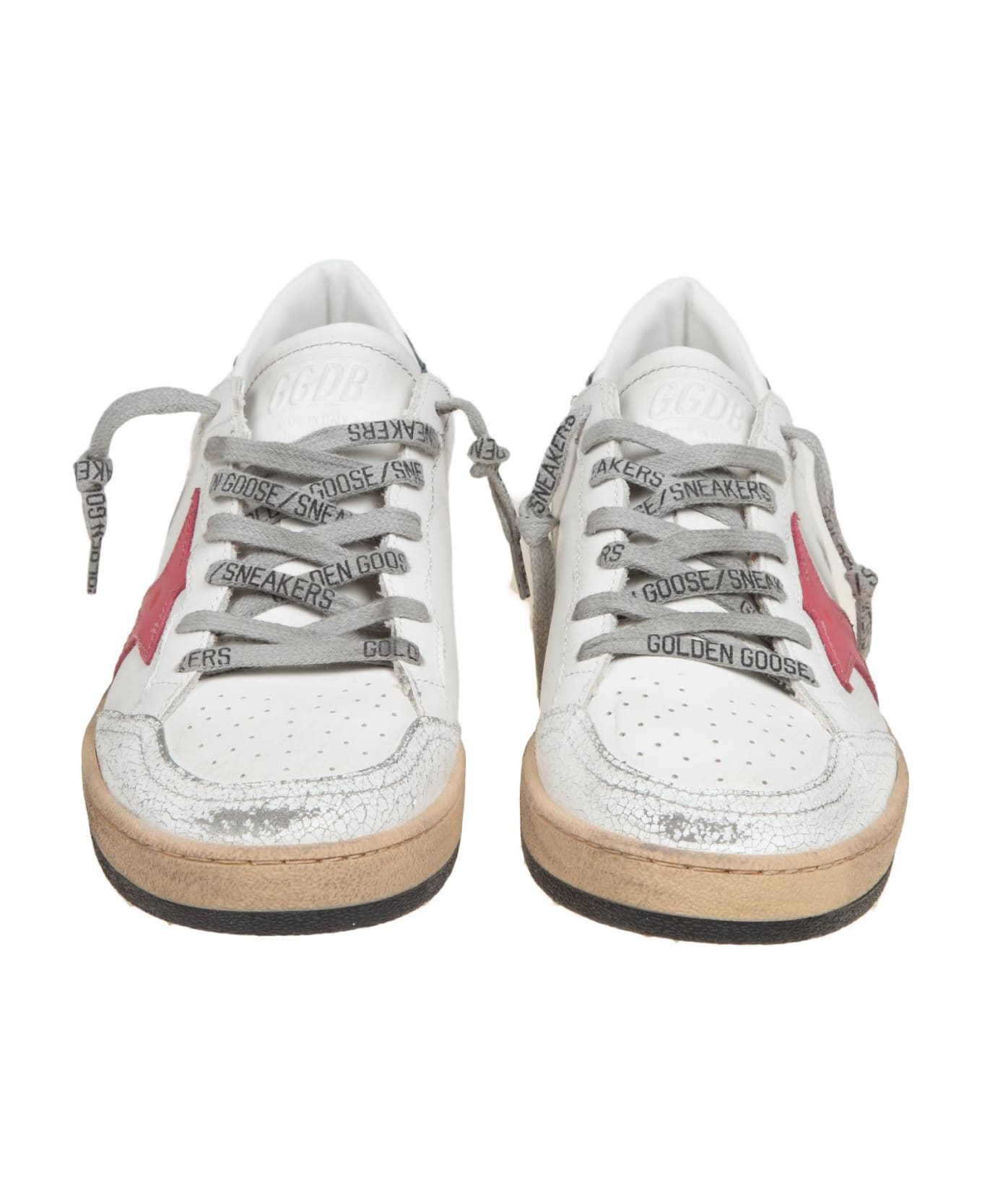 Golden Goose Ballstar In White And Pink Leather - White/red