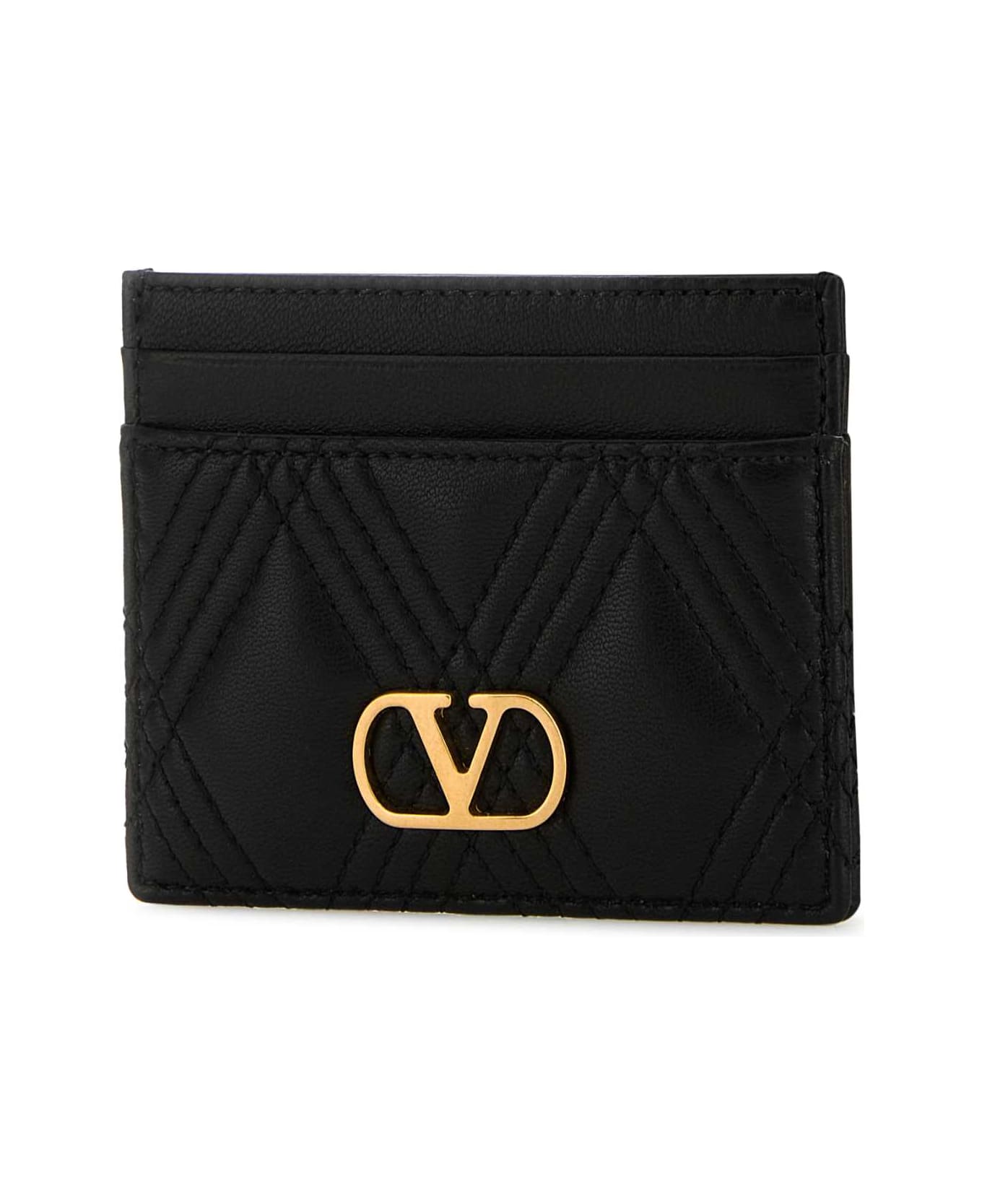 Valentino Garavani Black Nappa Leather Quiltie 67 Card Holder - NERO