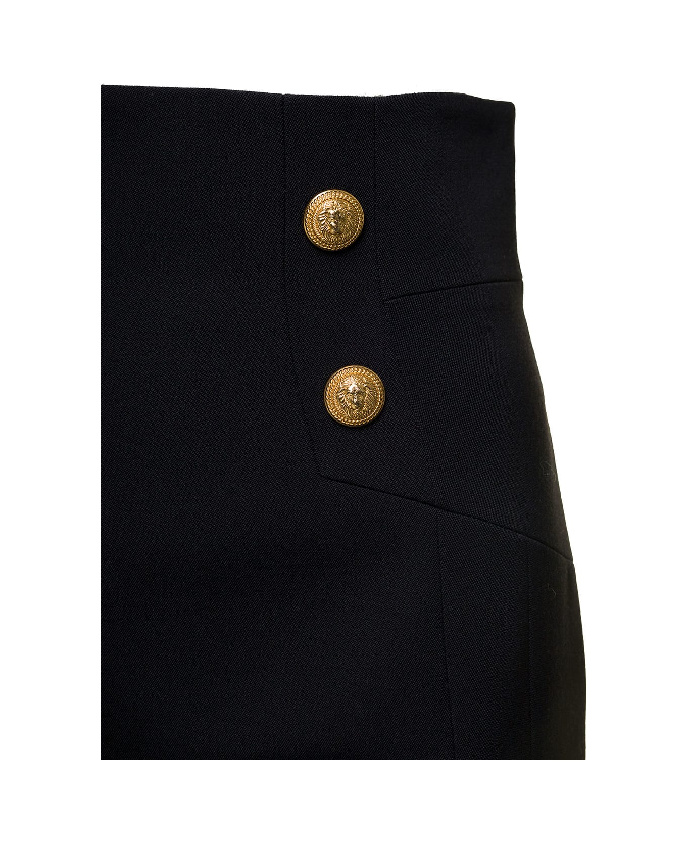 Balmain Black Mini-skirt With Jewel Buttons In Wool Woman - Black