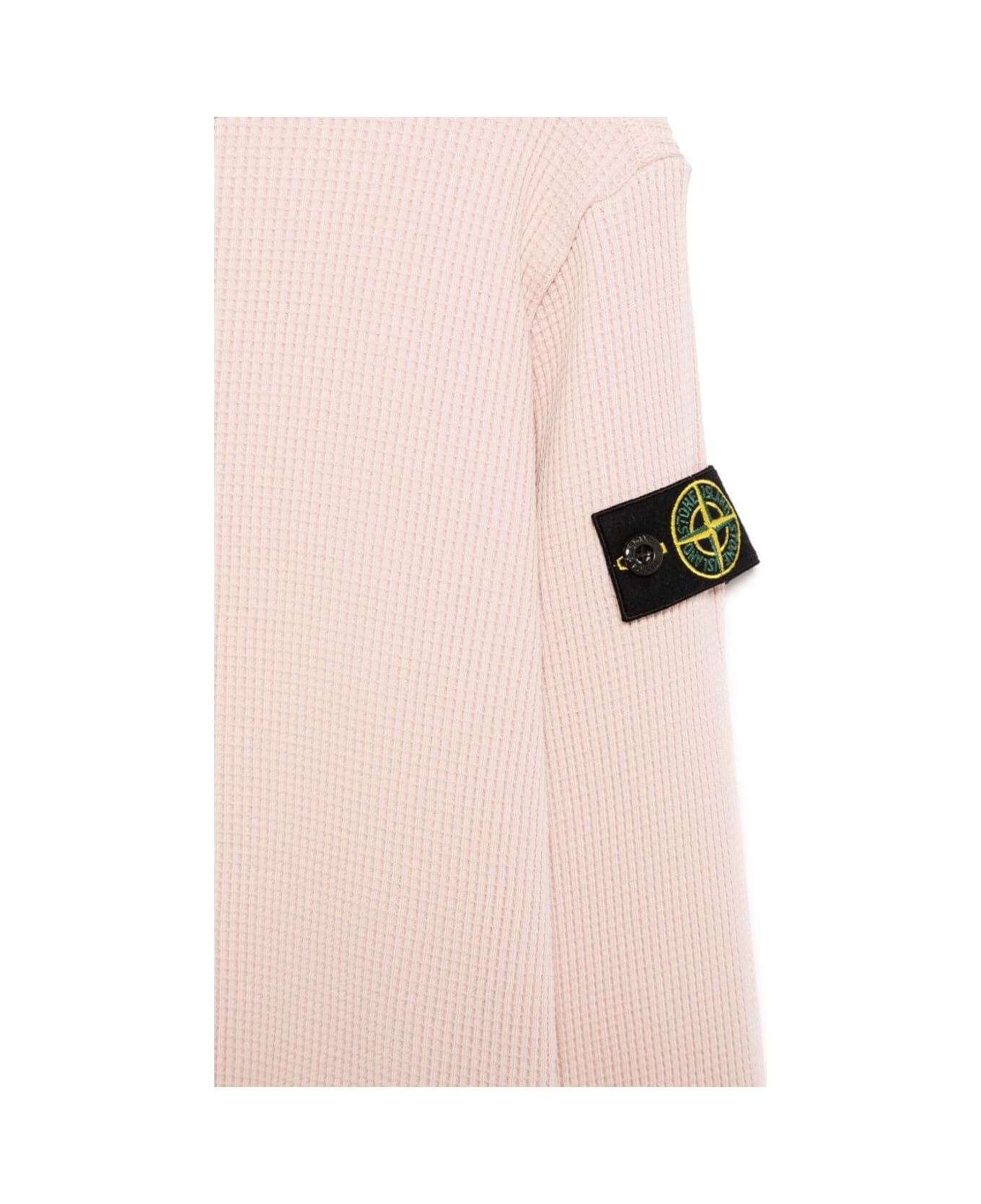 Stone Island Junior Pink Crewneck Sweatshirt With Logo Patch On The Sleeve In Cotton Boy - Pink