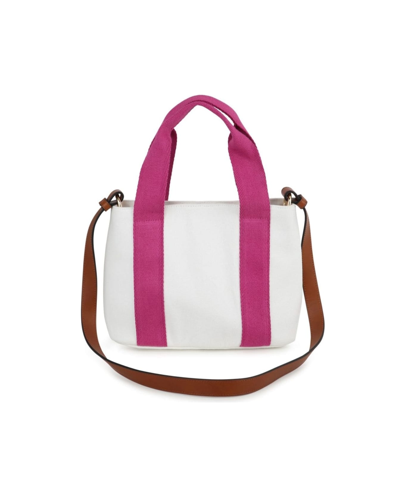 Chloé White And Pink Crossbody Bag With Logo Lettering Detail In Cotton Girl - White アクセサリー＆ギフト