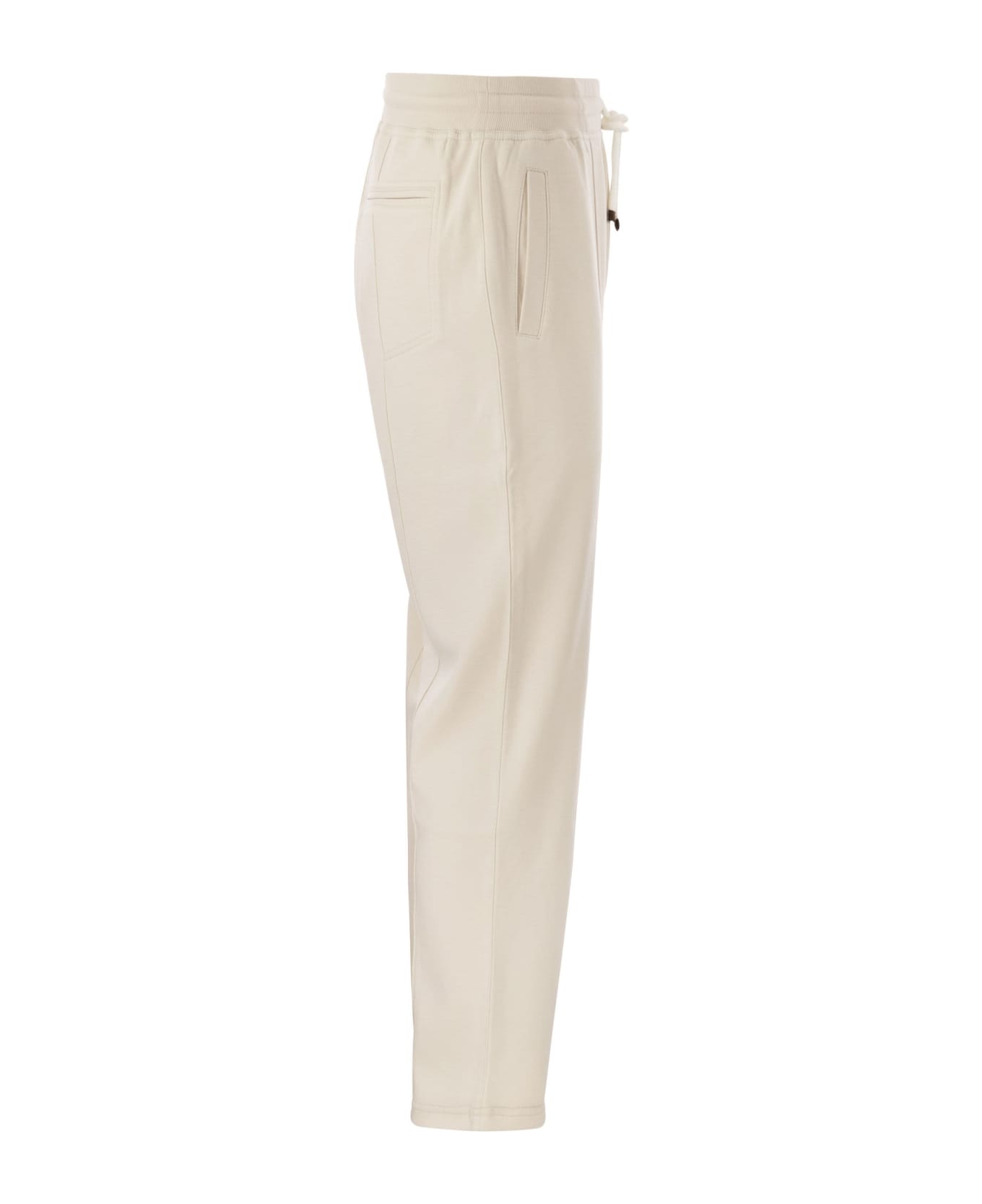 Brunello Cucinelli Techno Cotton Fleece Trousers With Crête - Cream ボトムス