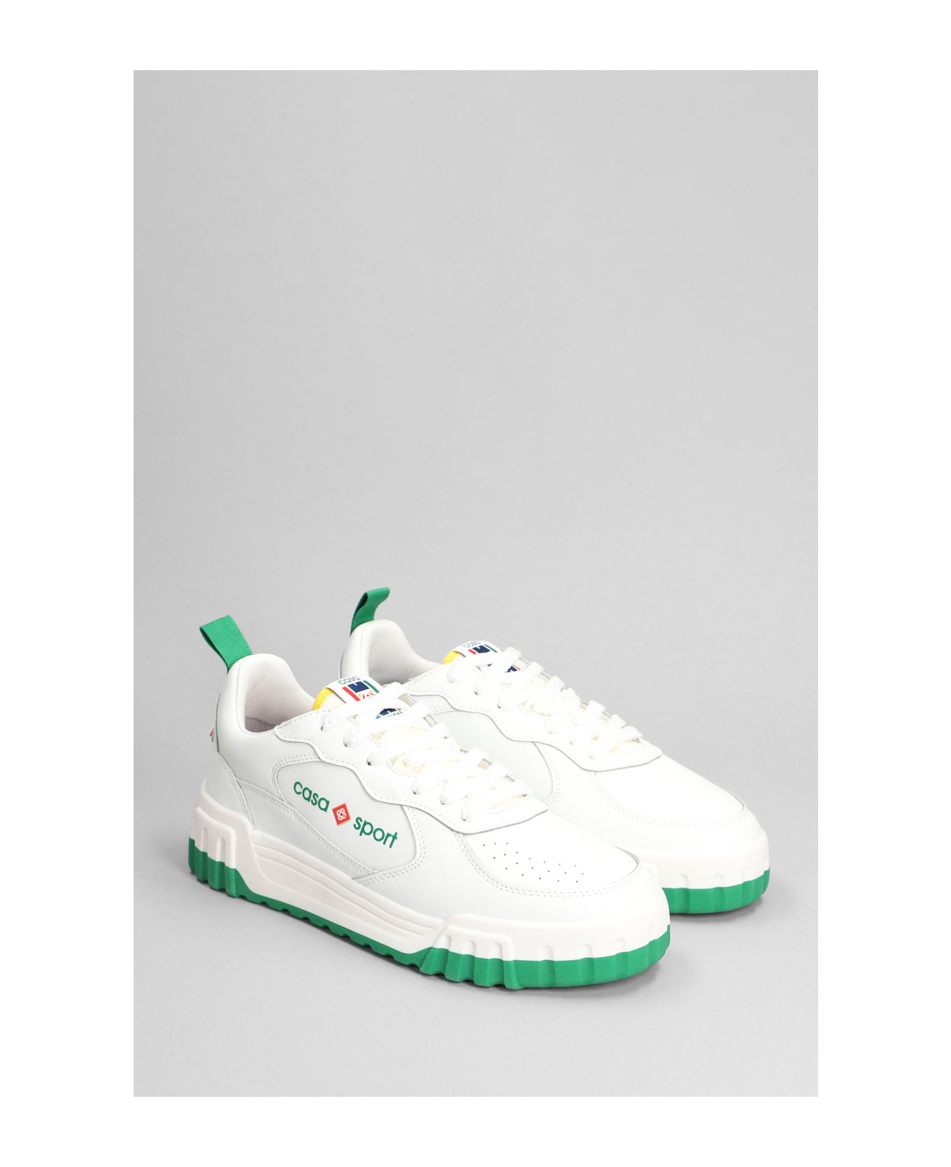 Casablanca Tennis Court Sneakers In White Leather - White green