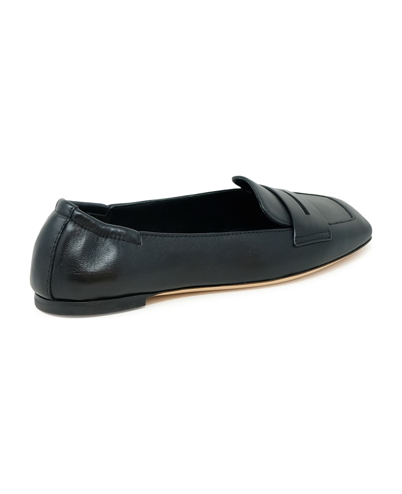 AGL Black Leather Loafer Softy - BLACK フラットシューズ