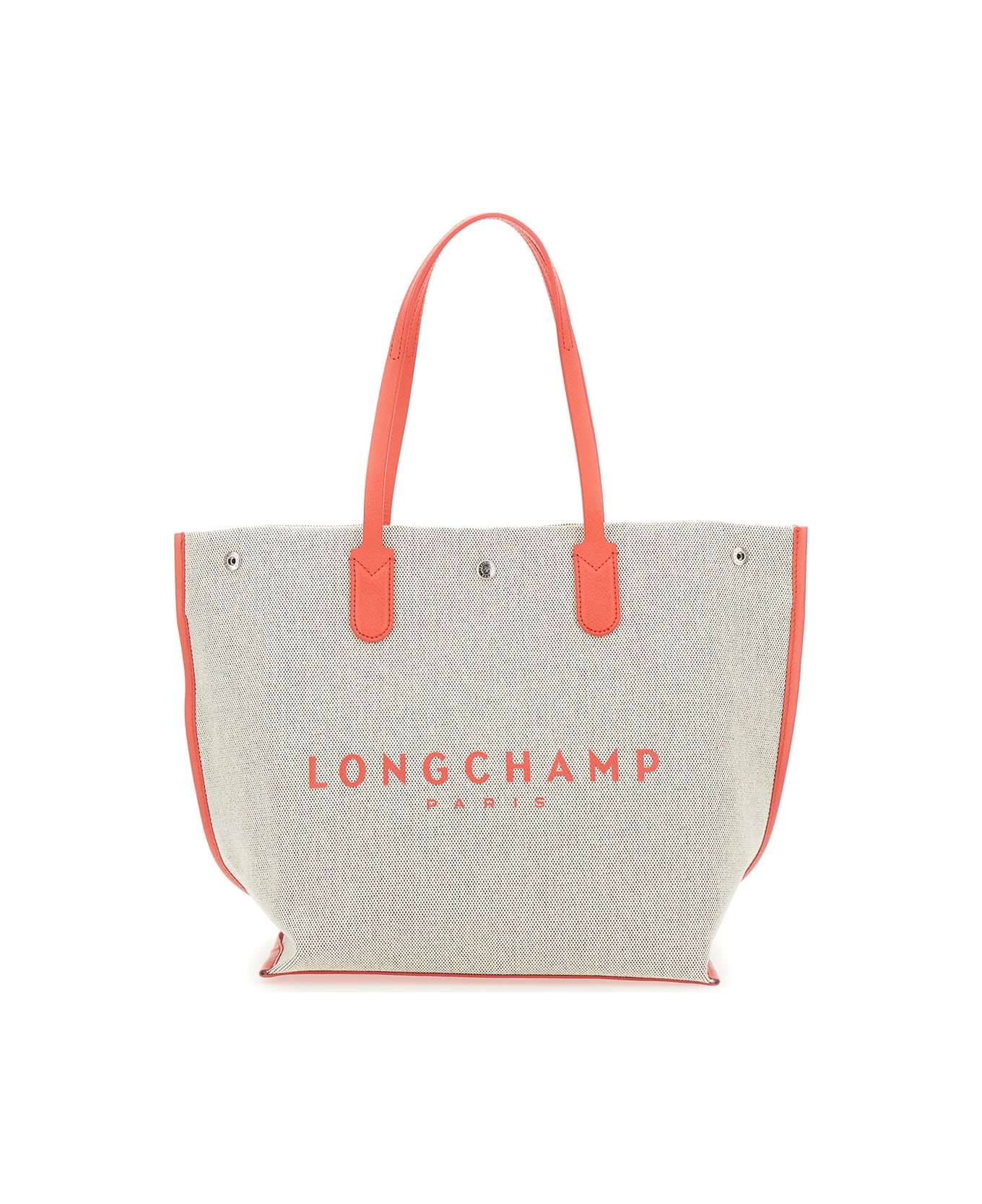 Longchamp 'roseau' Beige Tote Bag With Logo Print In Cotton Canvas Woman - Beige