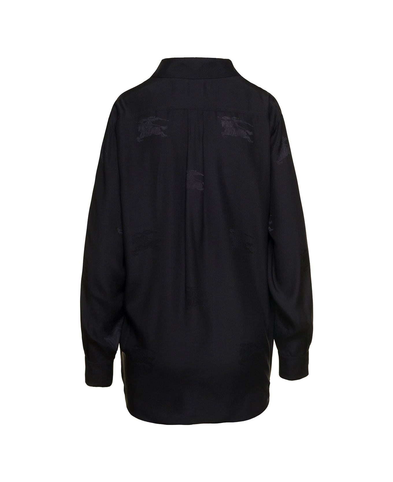 Burberry Black Loose Shirt With Tonal Logo Print In Silk Woman - Black