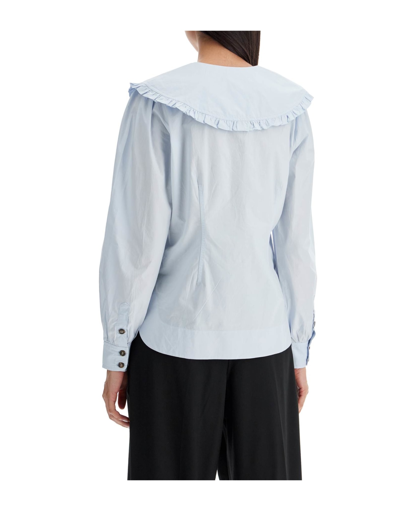 Ganni Poplin Shirt With Oversized Collar - HEATHER (Light blue)