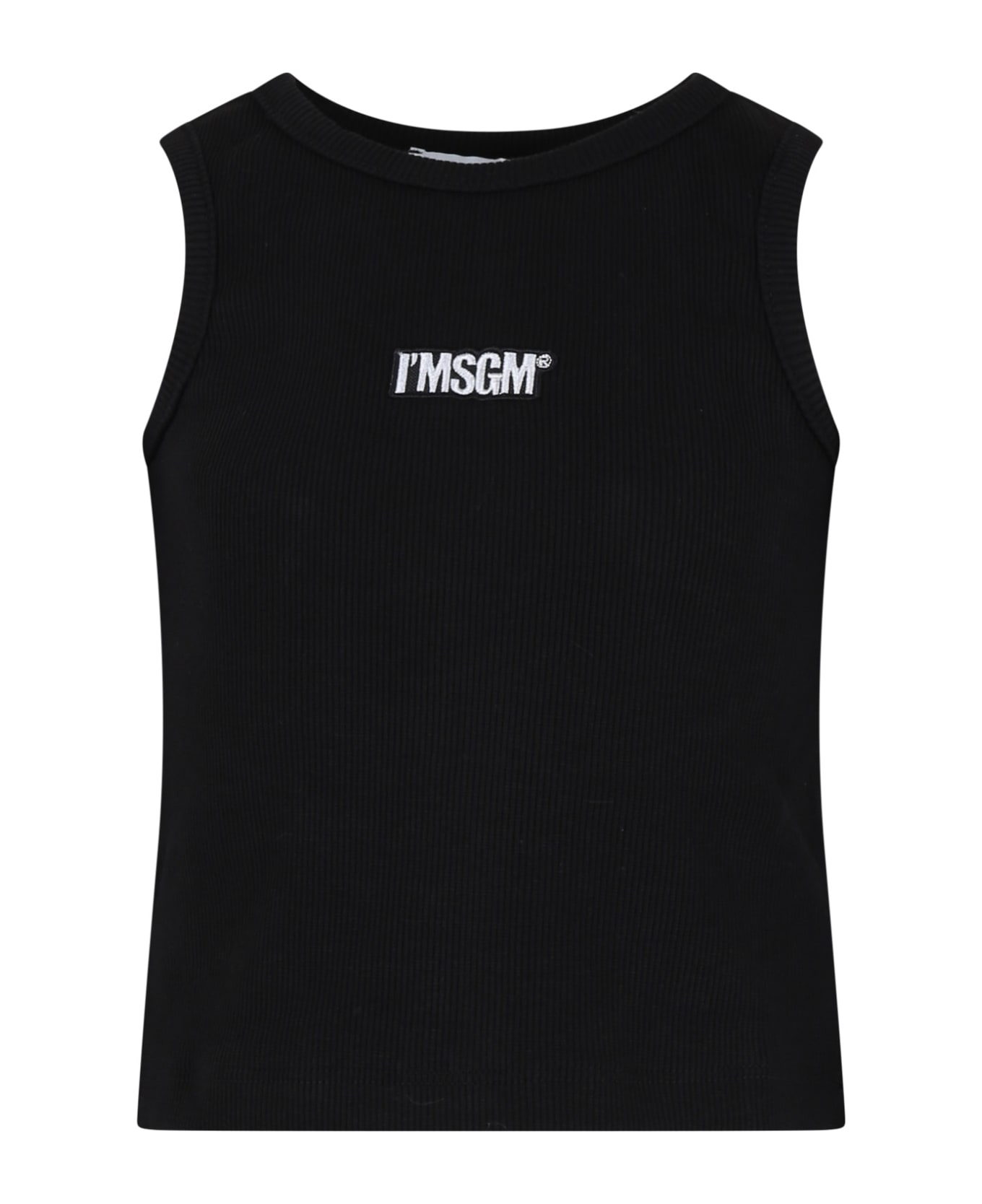 MSGM Black Tank Top For Girl With Logo - Black