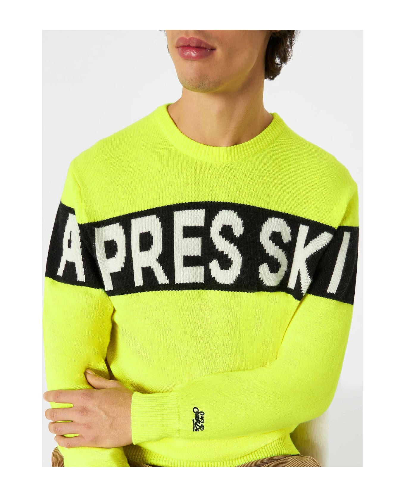 MC2 Saint Barth Man Sweater With Apres Ski Lettering - YELLOW