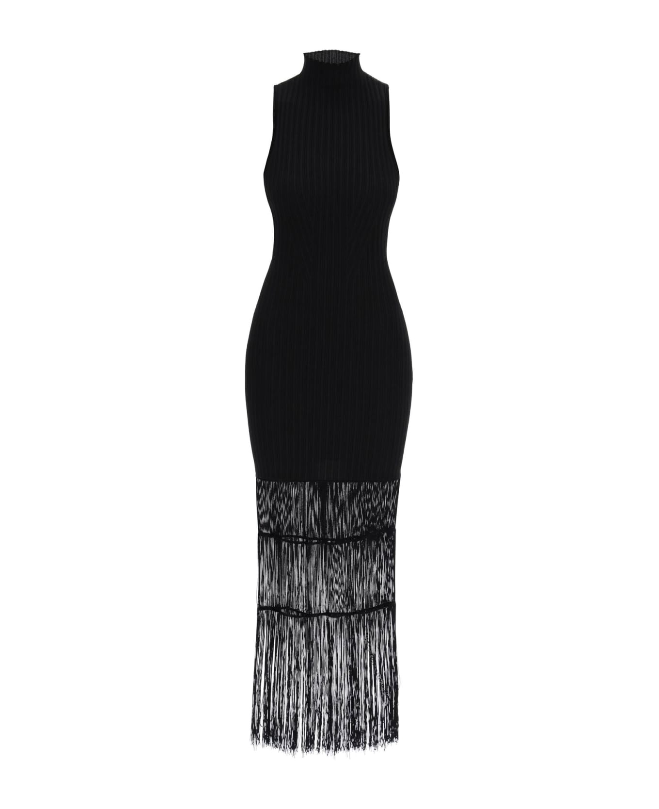 Khaite Ribbed Knit Dress With Fringe Details - BLACK (Black)