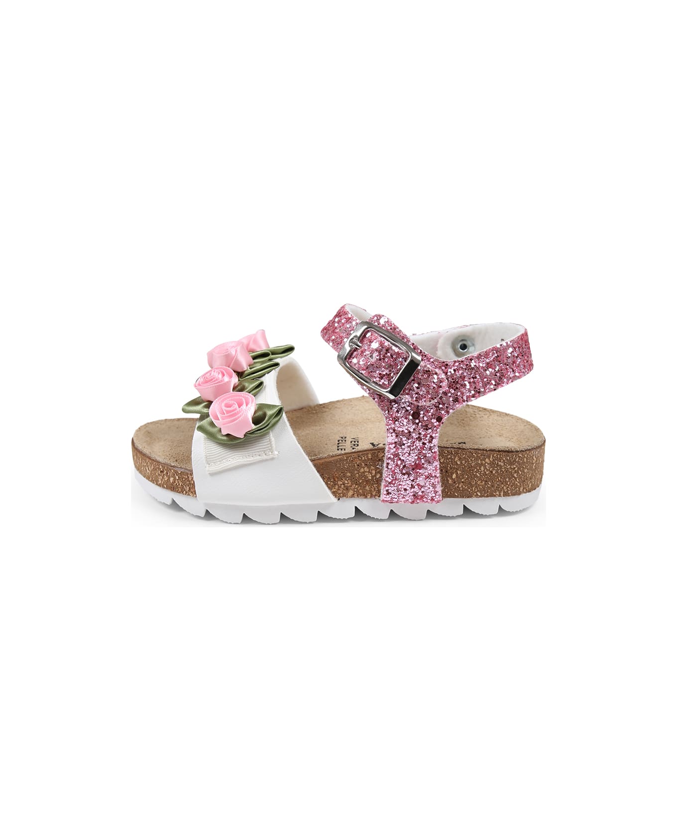 Monnalisa Pink Sandals For Girl With Roses - Pink