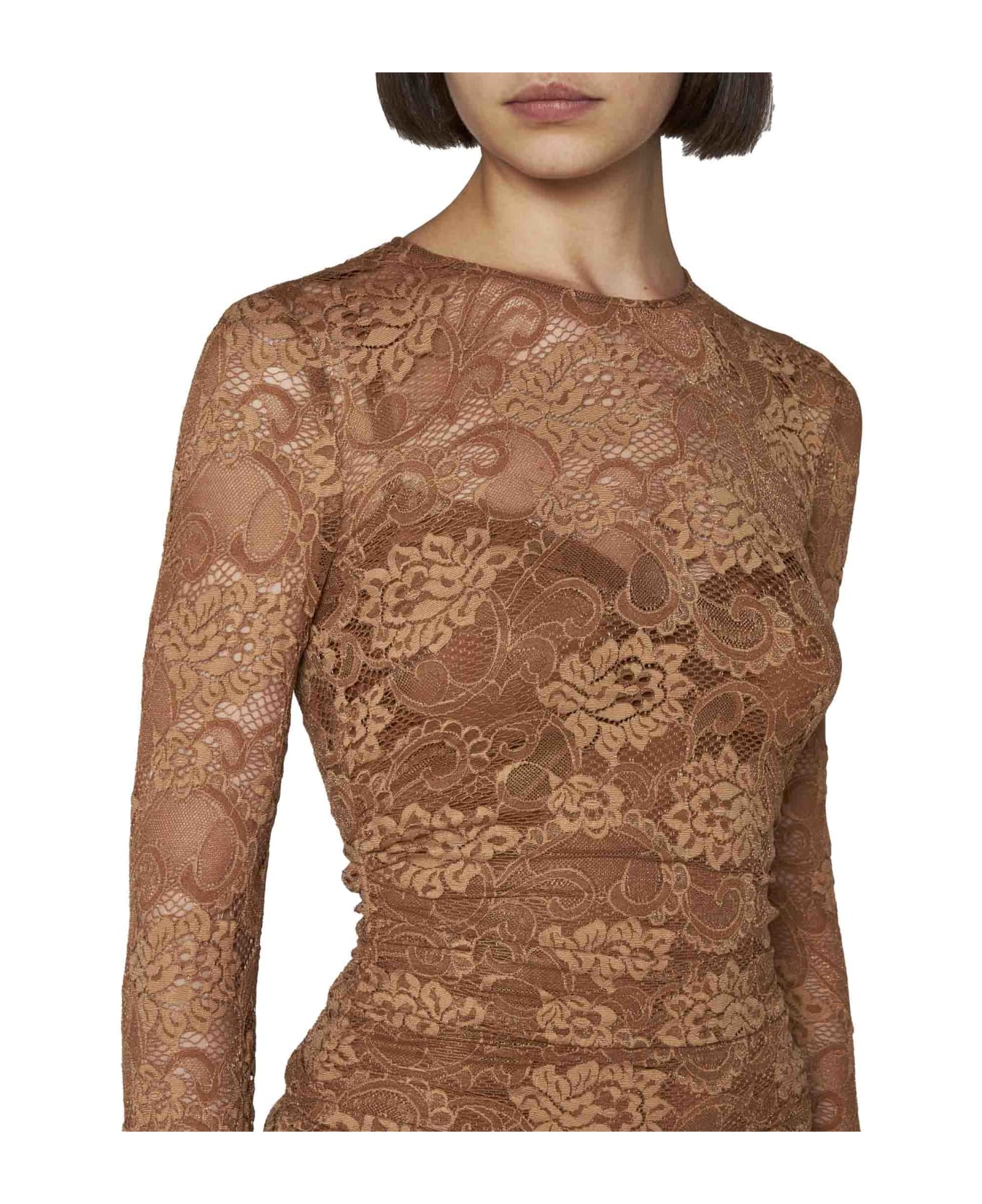 Dolce & Gabbana Lace Paneled Longsleeved Short Dress - Make up scuro