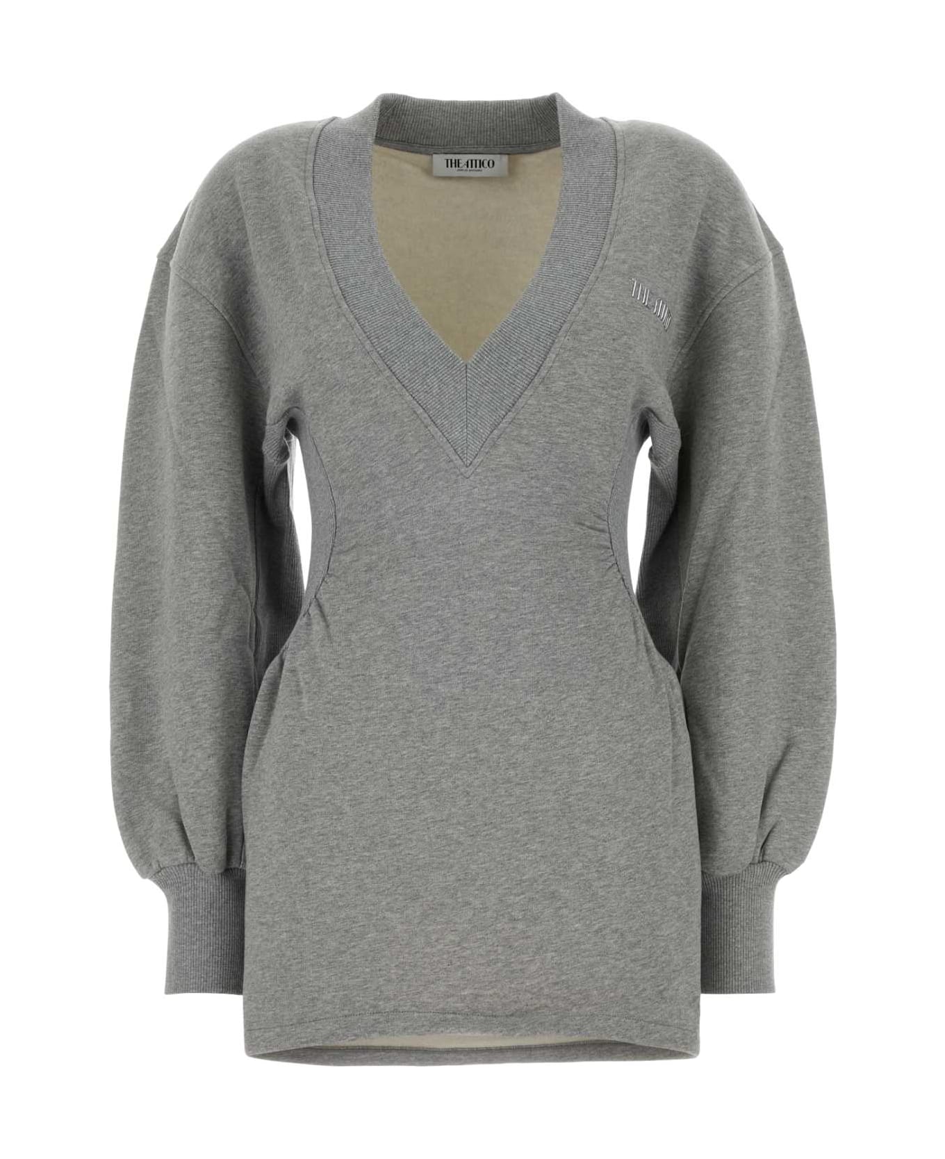 The Attico Grey Cotton Mini Sweatshirt Dress - MELANGE GREY