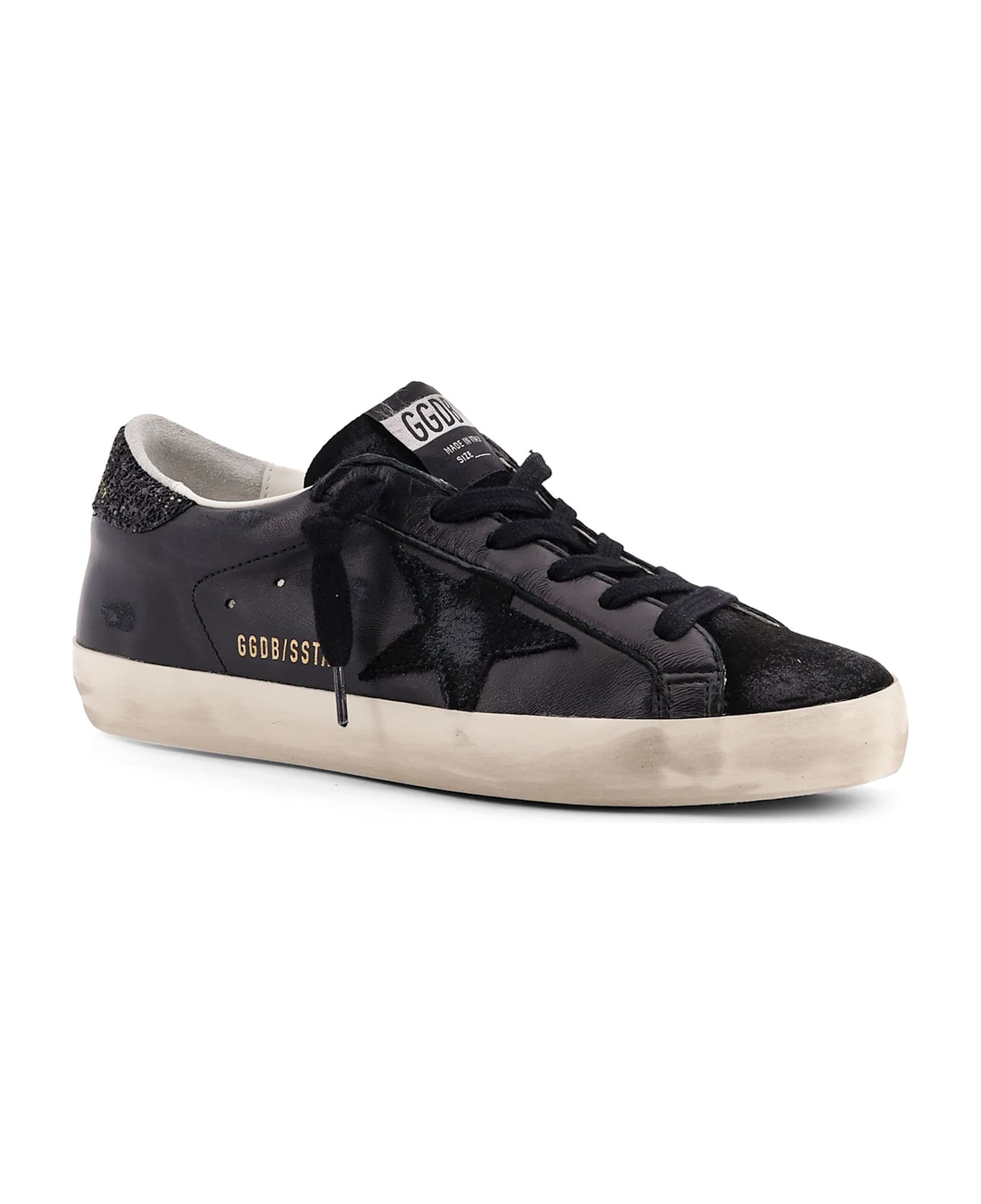 Golden Goose Super-star Classic With List Low-top Sneakers With Suede Inserts And Glittered Detail - Black