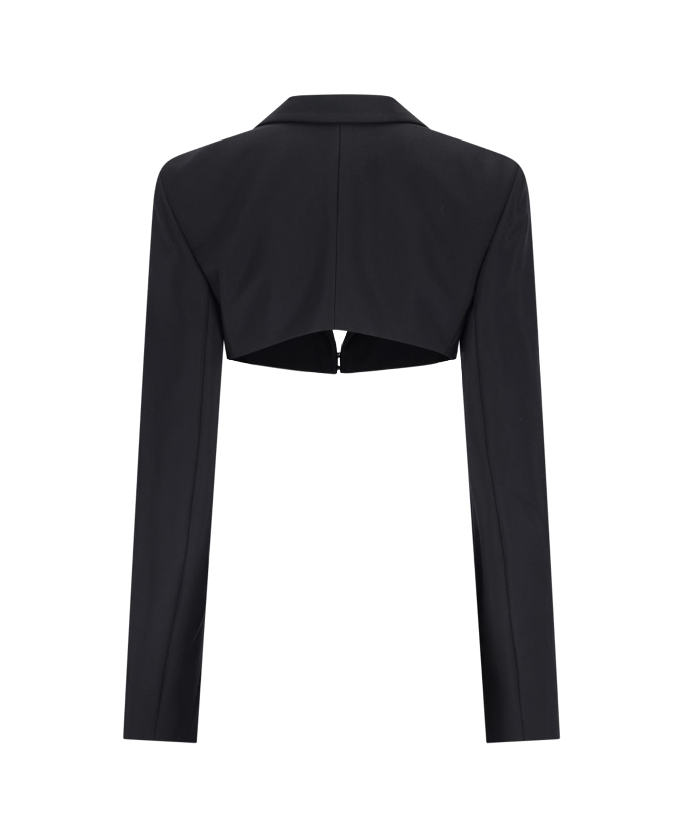 Mugler Cropped Jacket With Padded Shoulders - BLACK