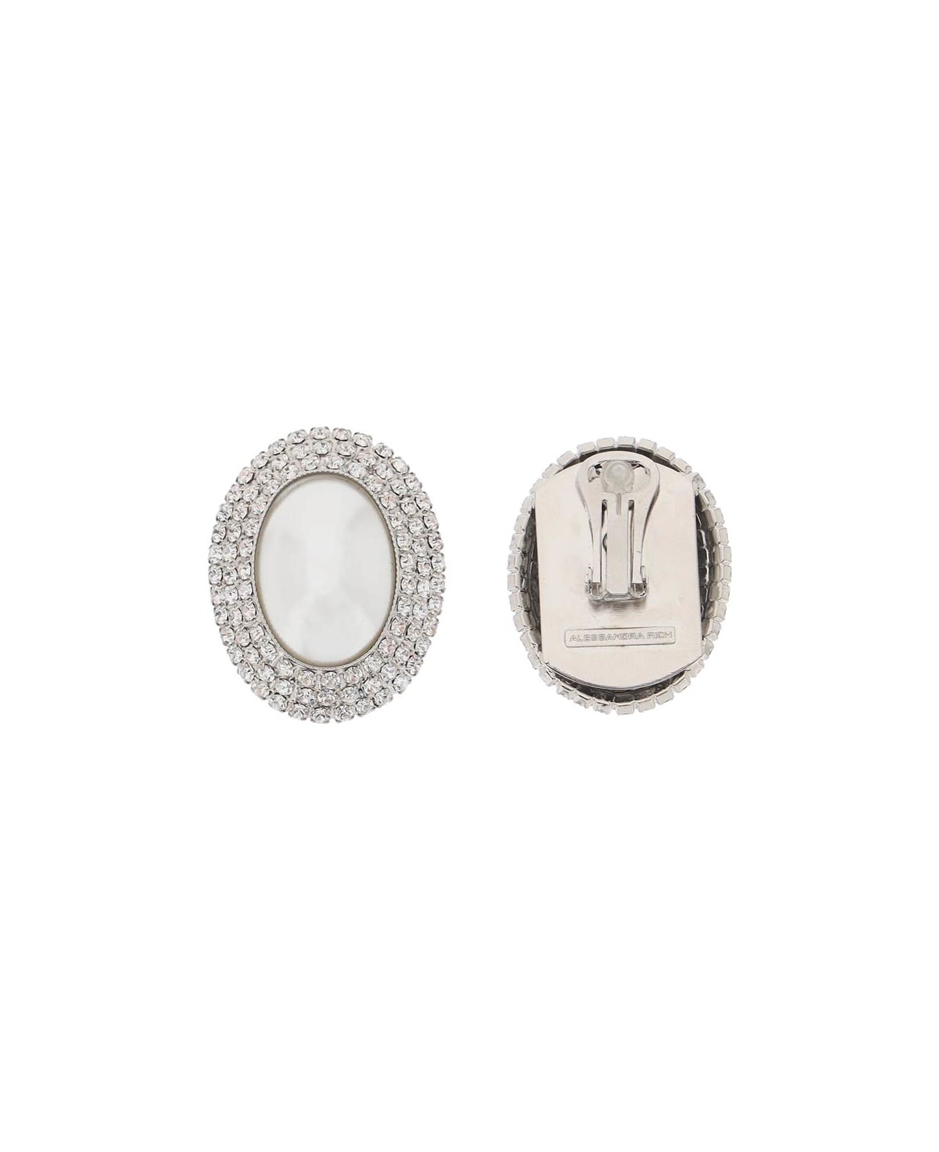 Alessandra Rich Oval Earrings With Pearl And Crystals - CRY SILVER (Silver)