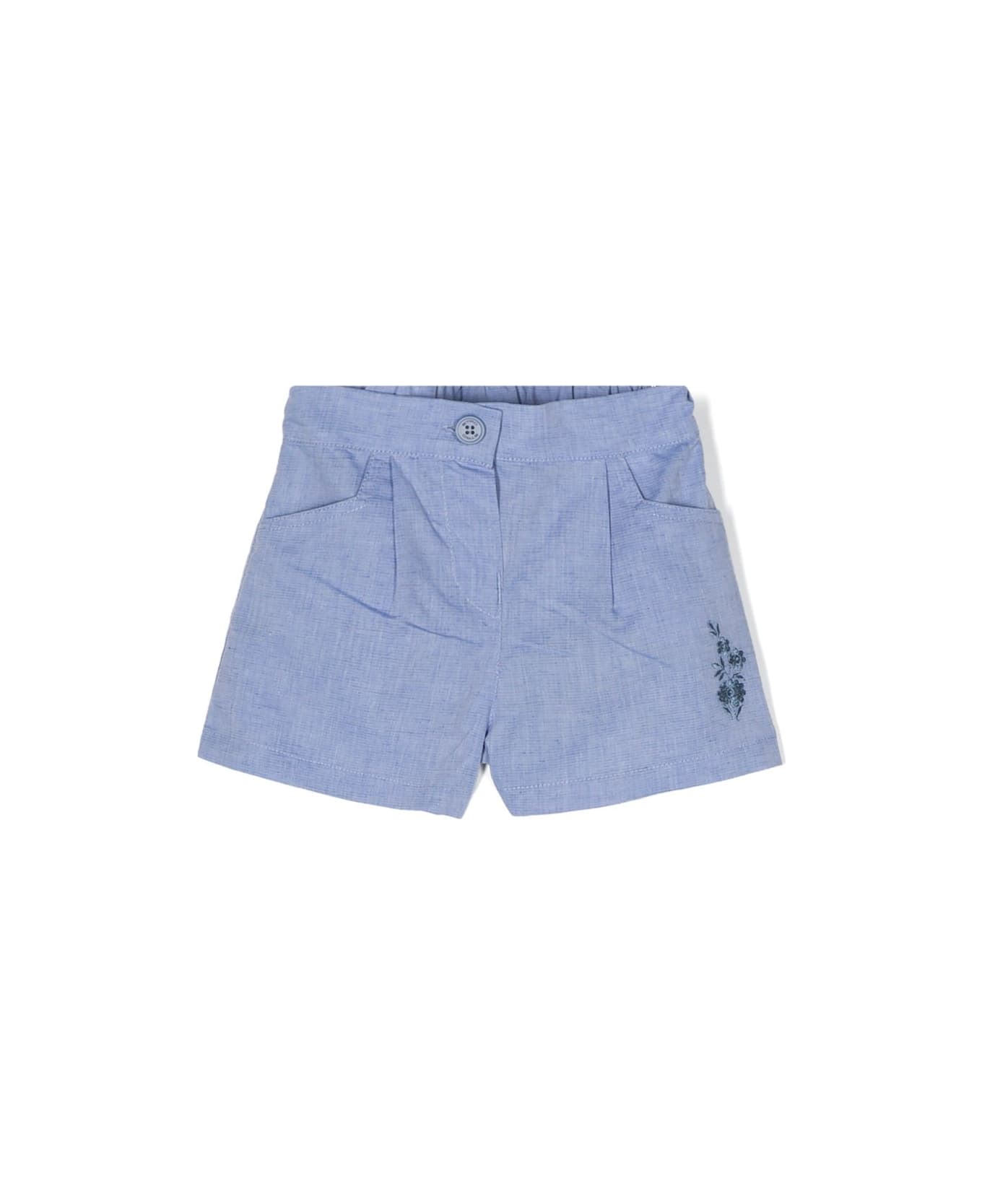 Etro Light Blue Linen Blend Shorts With Logo - Blue