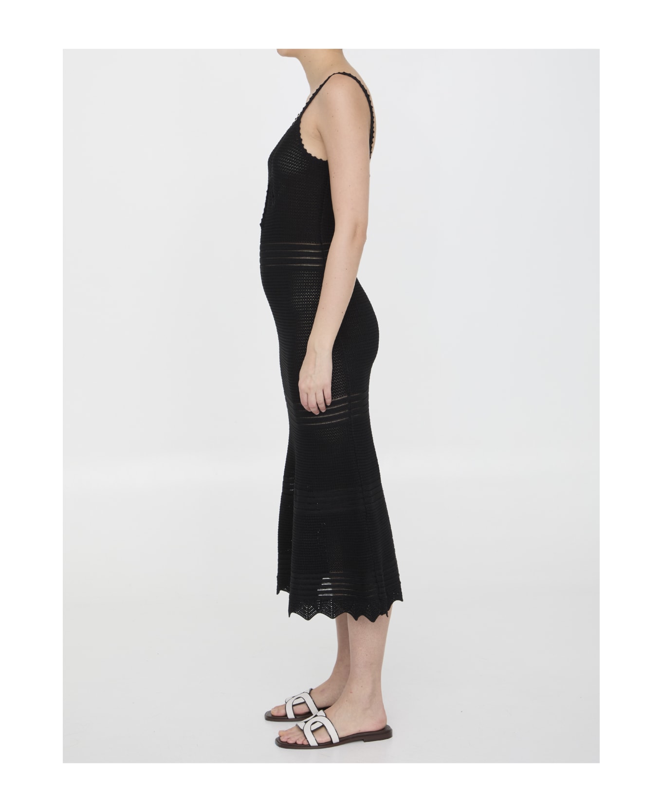 self-portrait Crochet Midi Dress - Black ワンピース＆ドレス