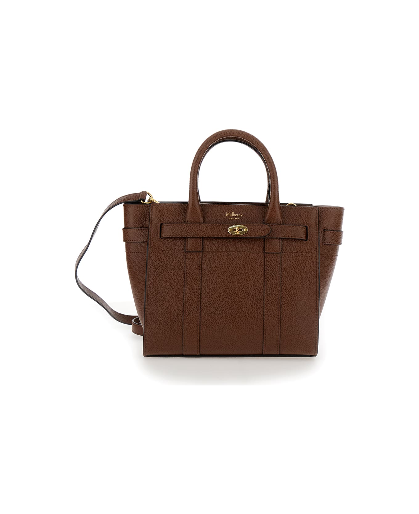 Mulberry 'mini Bayswater' Brown Crossbody Bag With Laminated Logo In Grained Leather Woman - Brown ショルダーバッグ