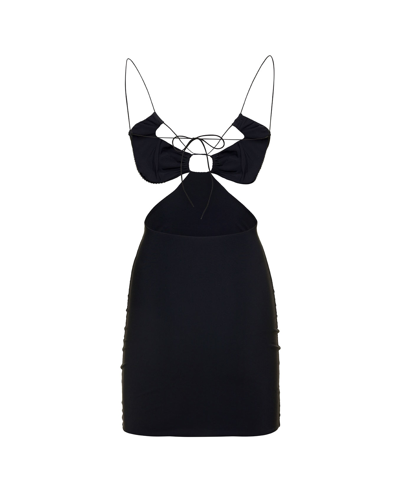 Amazuìn 'eva' Short Black Dress With Cut-out And Rhinestone Embellishment In Stretch Polyamide Woman - Black