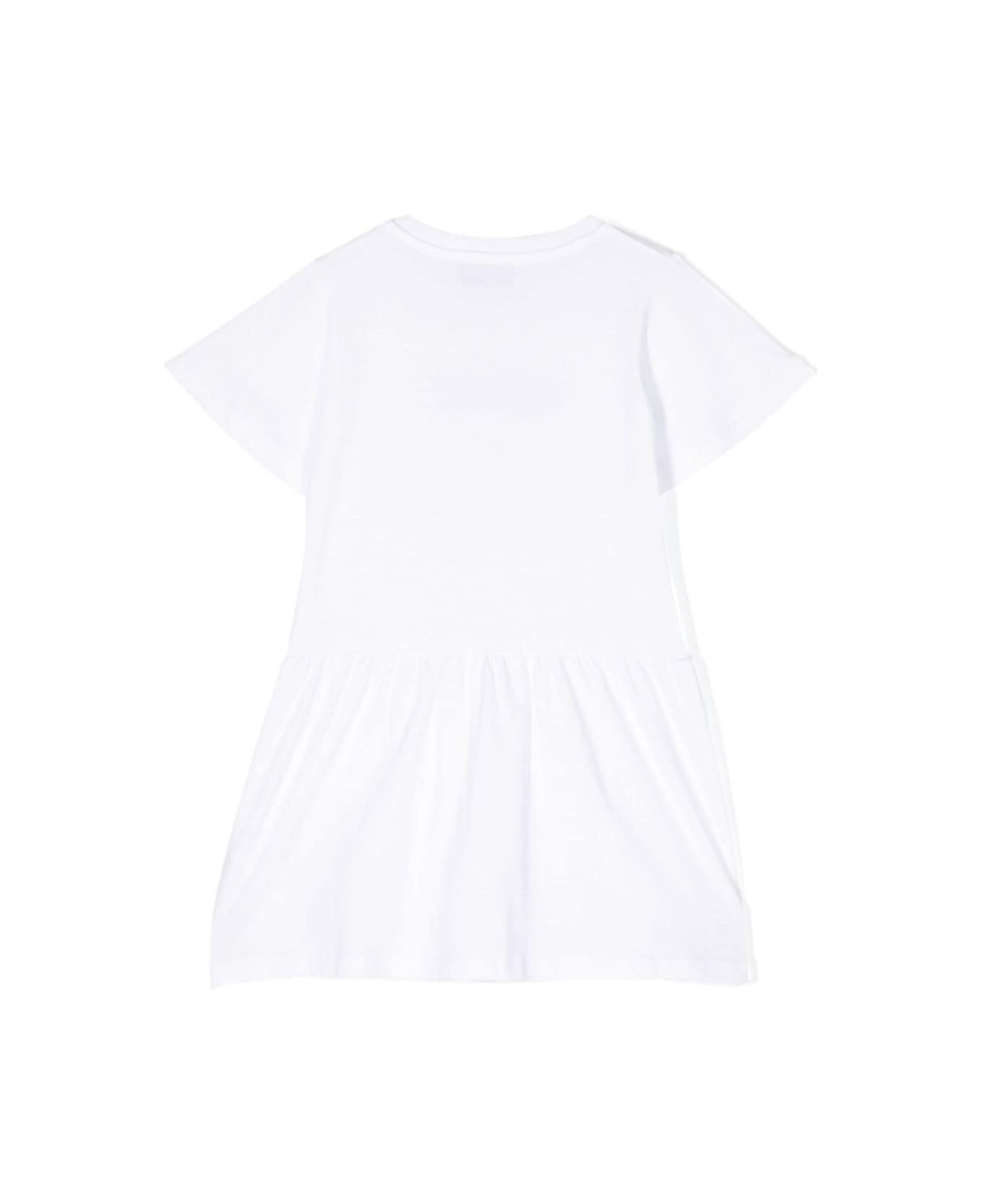 Moschino White Mini Dress With Logo Print In Cotton Baby - White