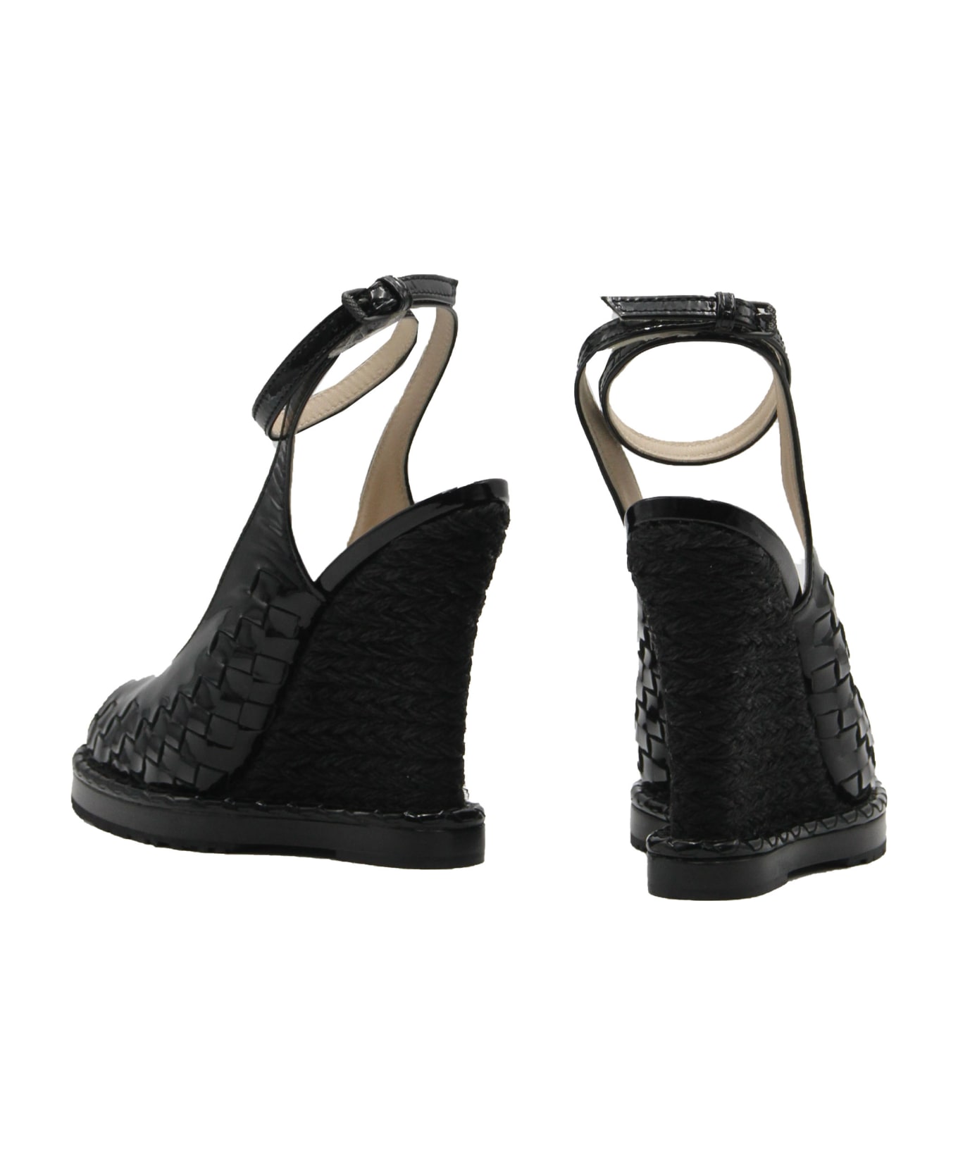Bottega Veneta Patent Platform Sandals - black