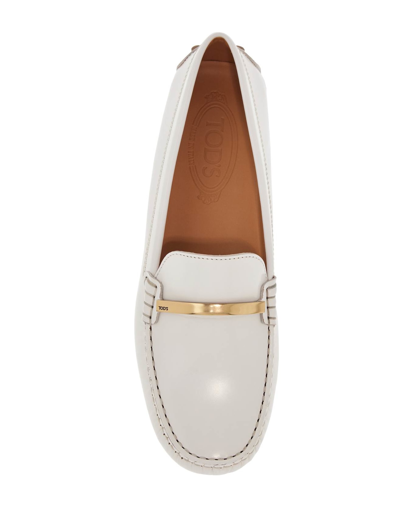 Tod's White Lime Calfskin Driving Loafer With Low Heel - White