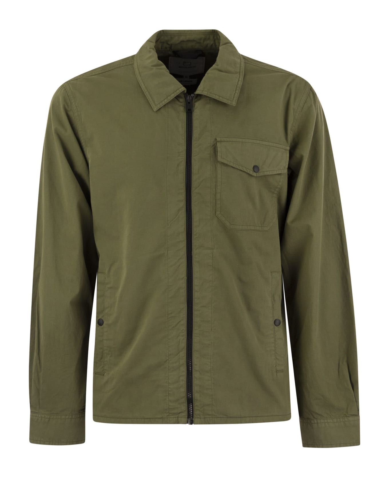 Woolrich Garment-dyed Shirt Jacket In Pure Cotton - Olive