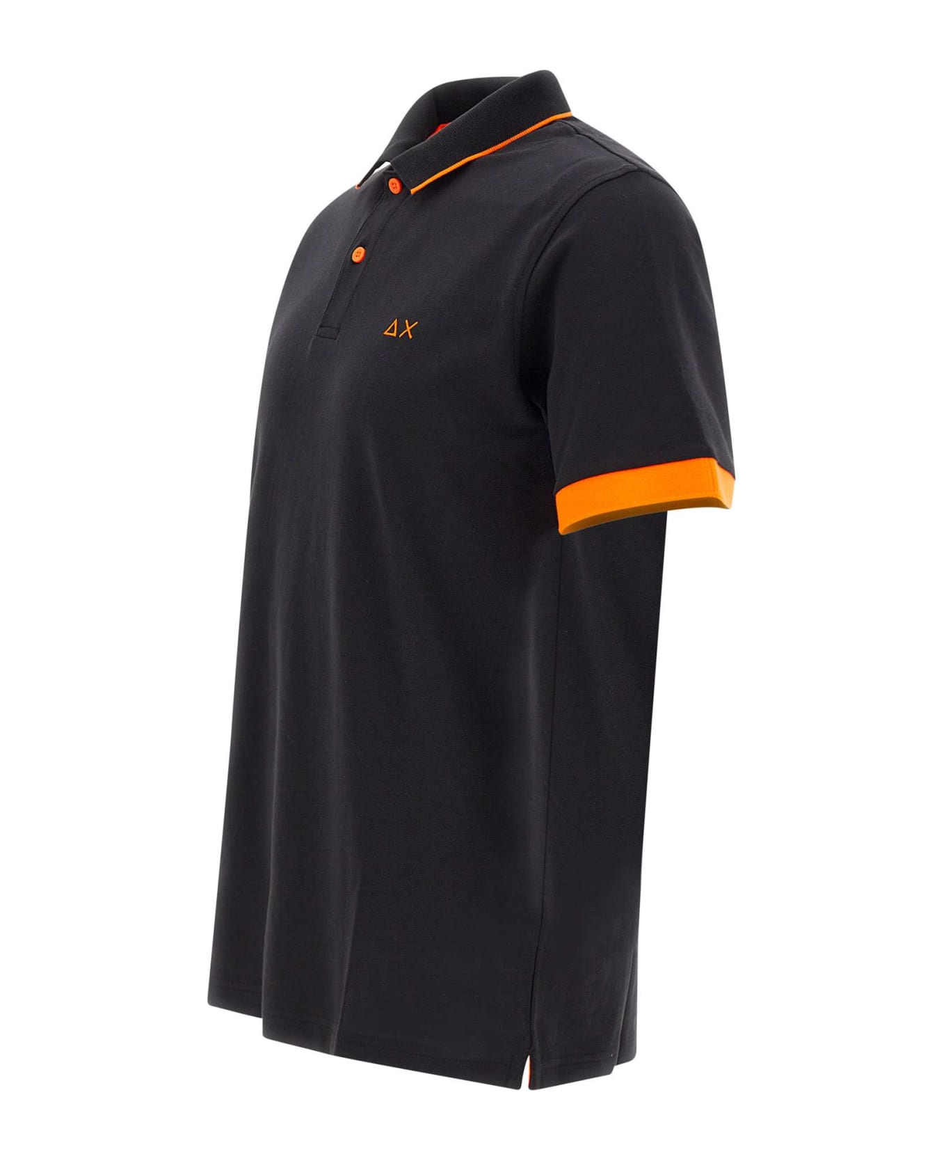 Sun 68 "small Stripe" Cotton Polo Shirt - BLACK