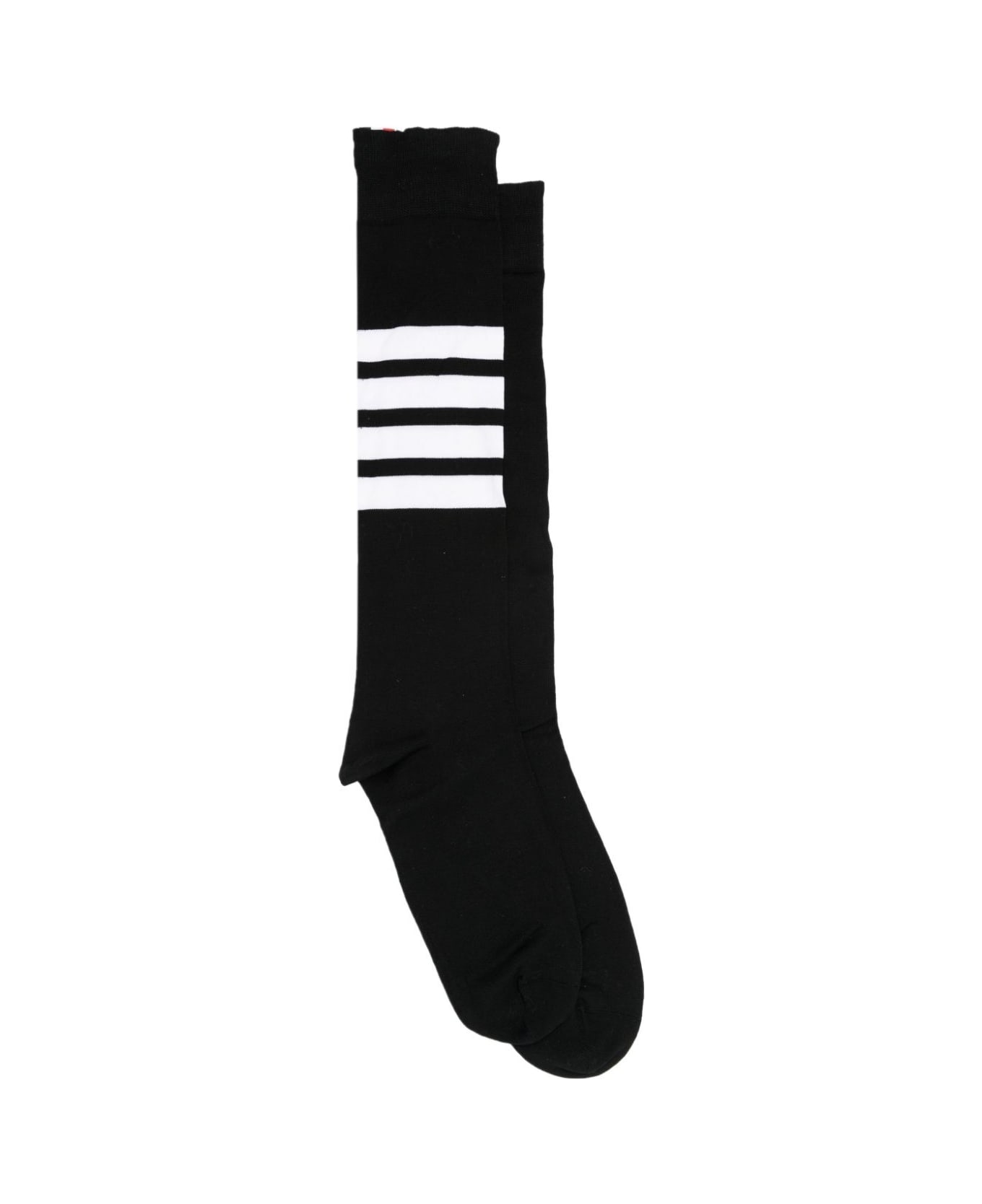 Thom Browne Over The Calf Socks W/ 4 Bar In Lightweight Cotton - Black