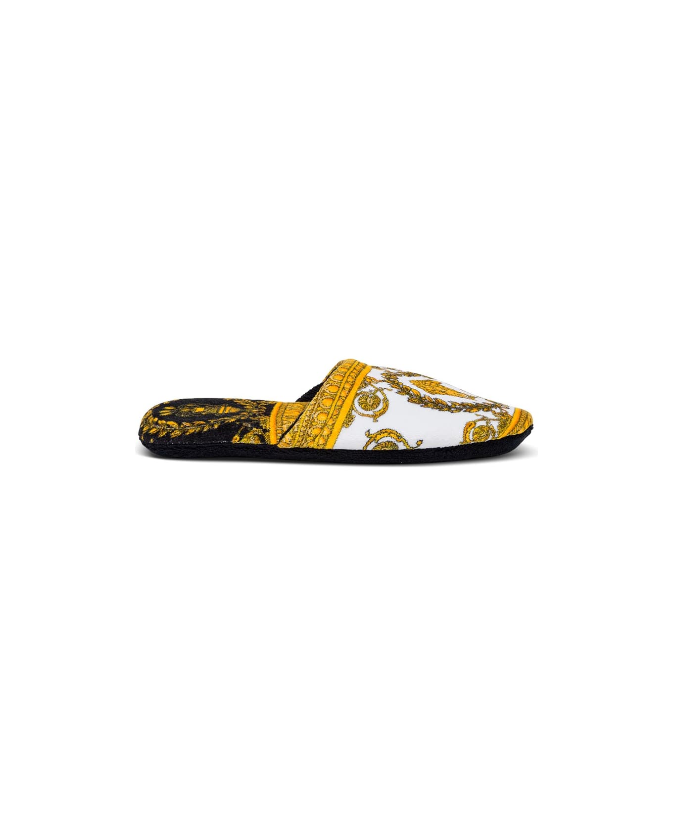 Versace White Baroque Slippers - Multicolor