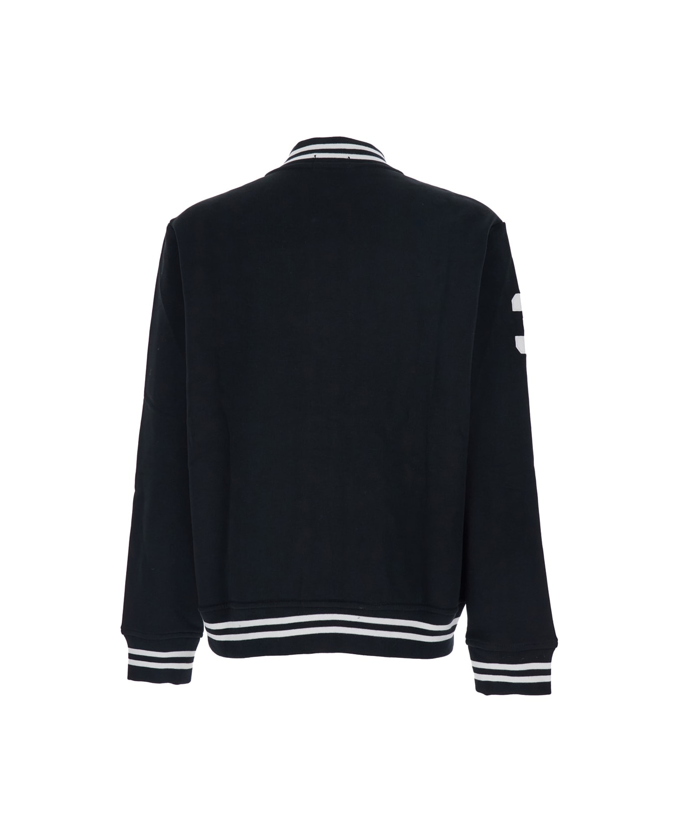 Polo Ralph Lauren Black Jacket With Maxi Pony On The Front And Numerical Detail On The Sleeve In Cotton Blend Man - Black