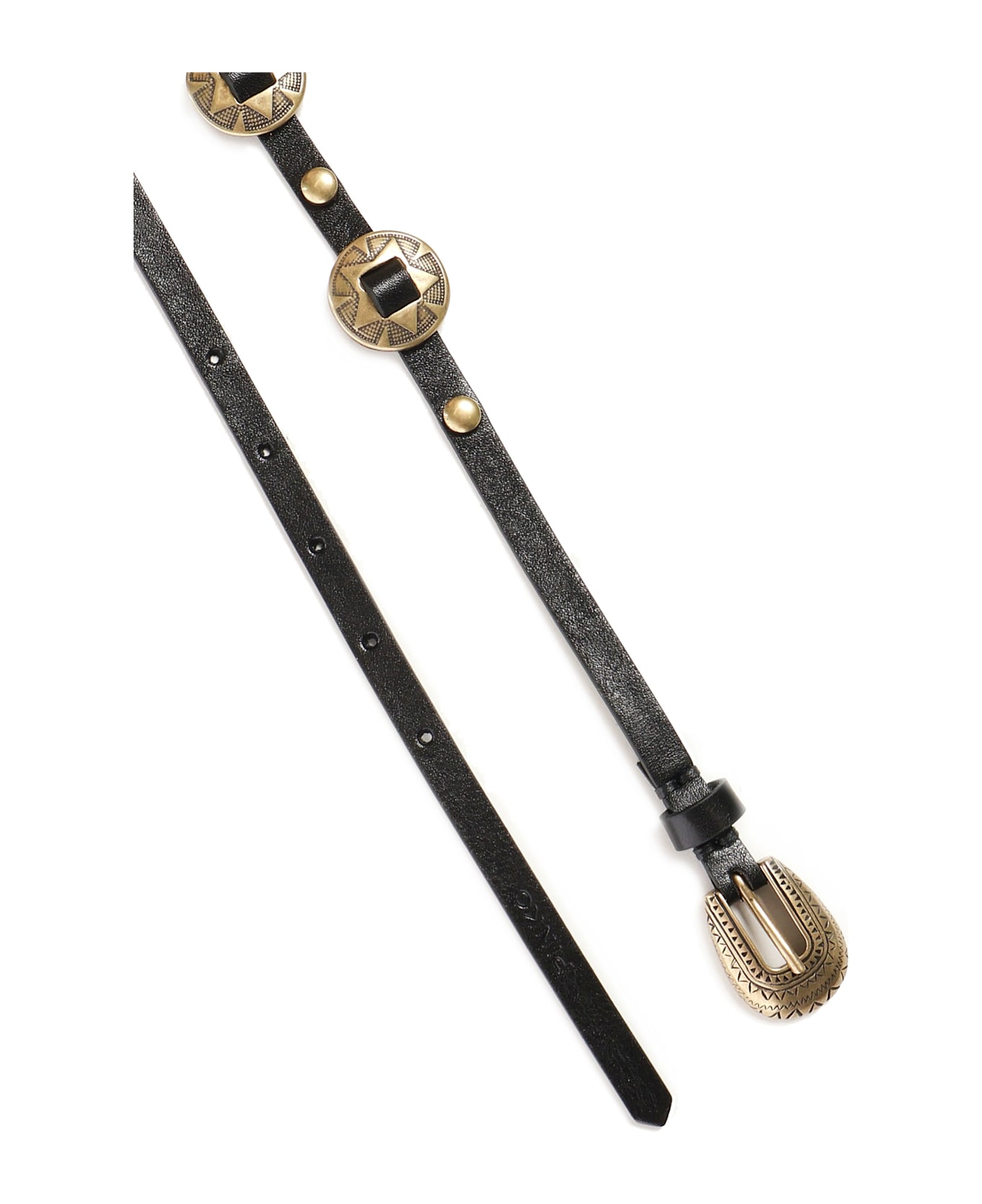 Pinko Thin Belt With Plaques Engraved In Metal - Black