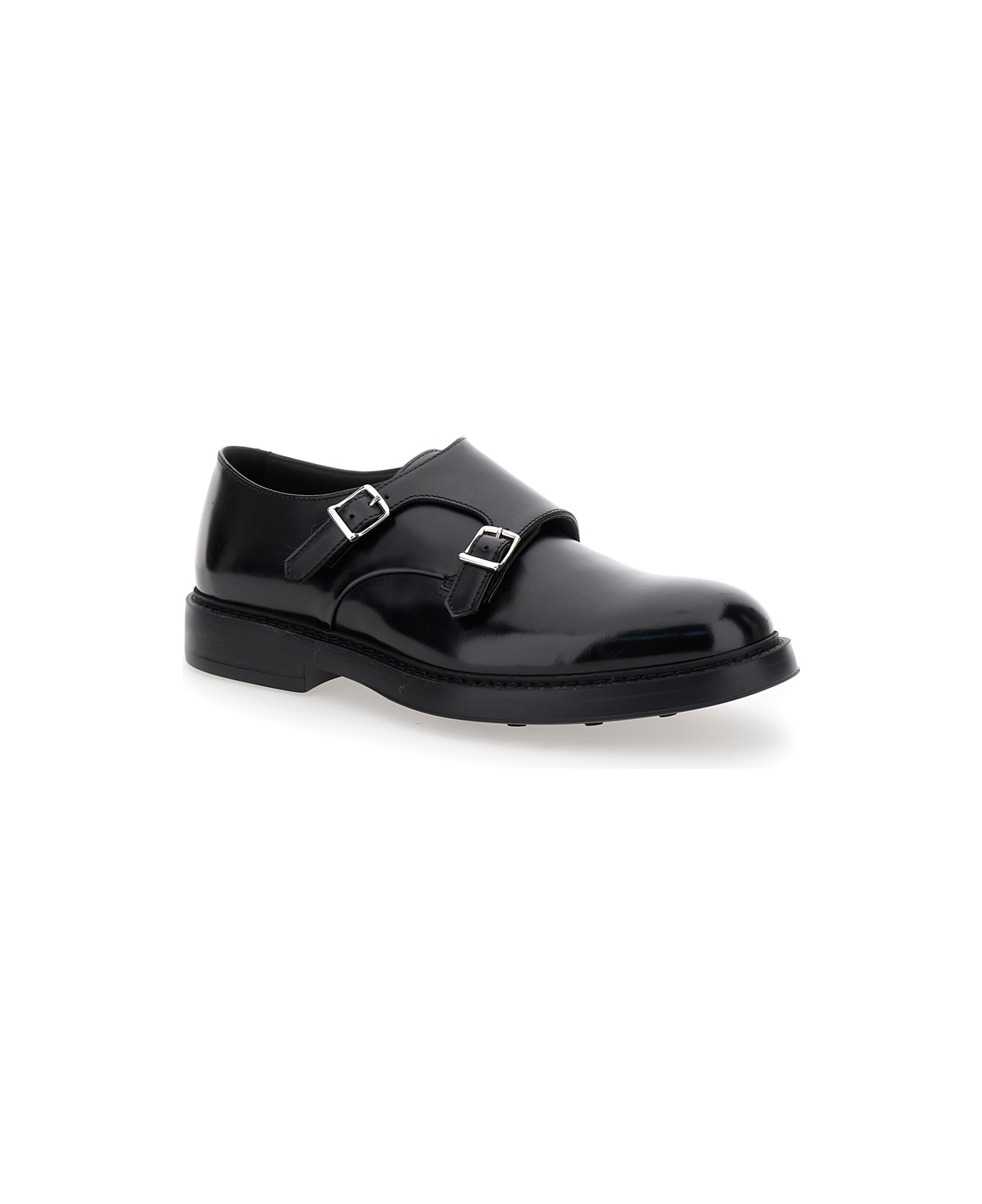 Doucal's Black Monks Shoes With Double Buckle In Smooth Leather Man - Nero