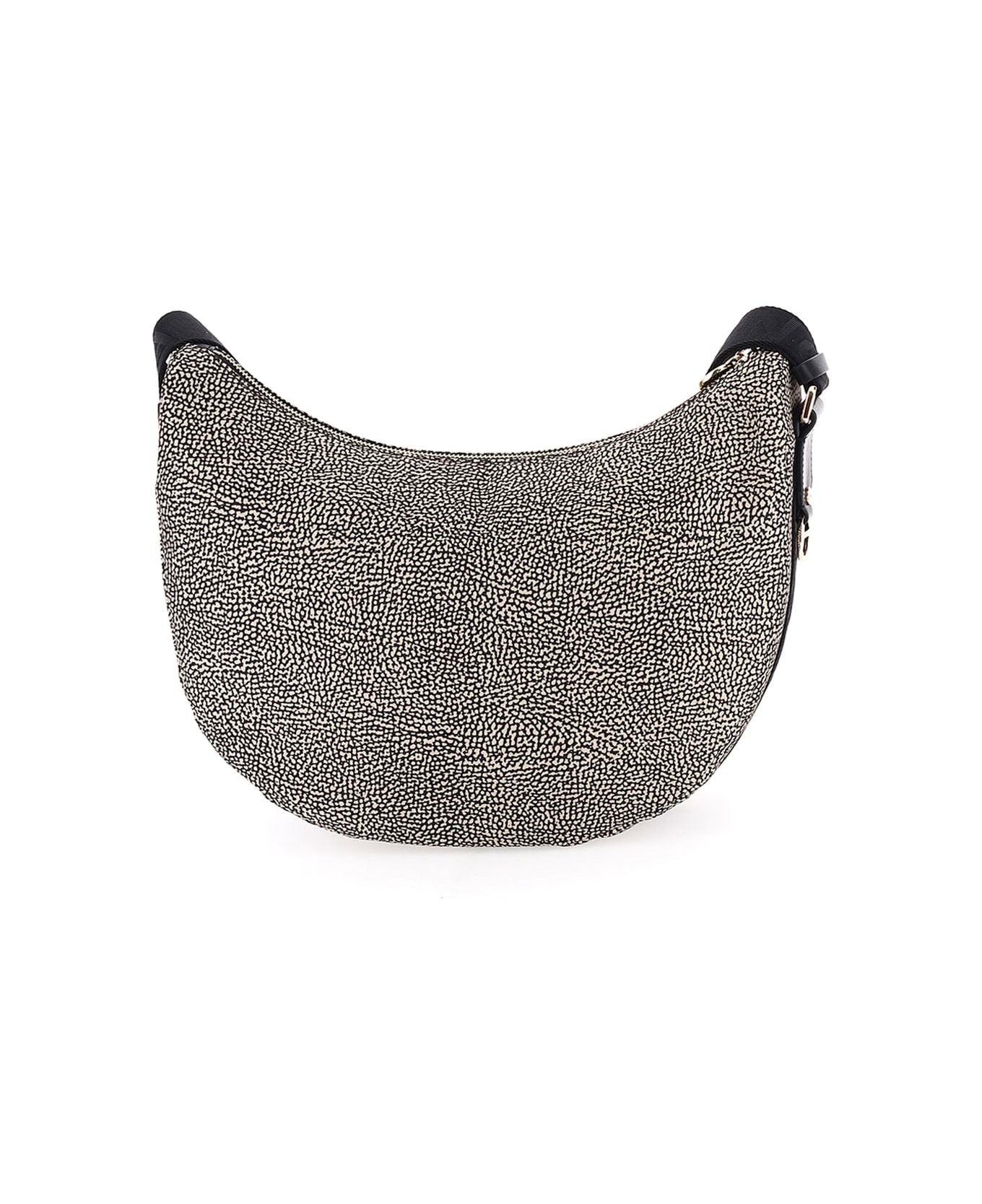 Borbonese Luna Hobo Middle Shoulder Bag In Op Fabric - OP NATURALE/NERO