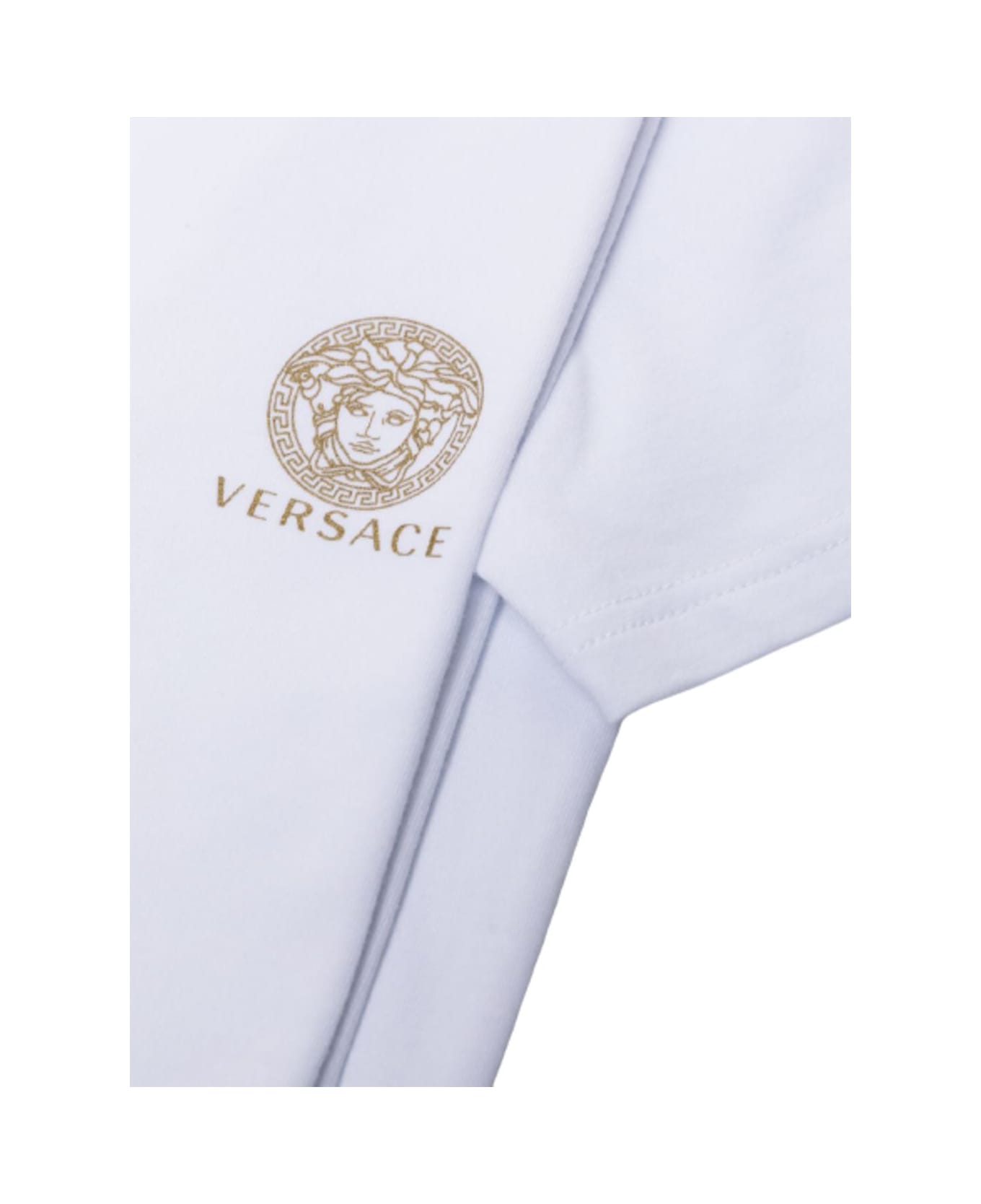 Versace Man's Set Of Two White Cotton Crew Neck T-shirts With Logo - Bianco ottico