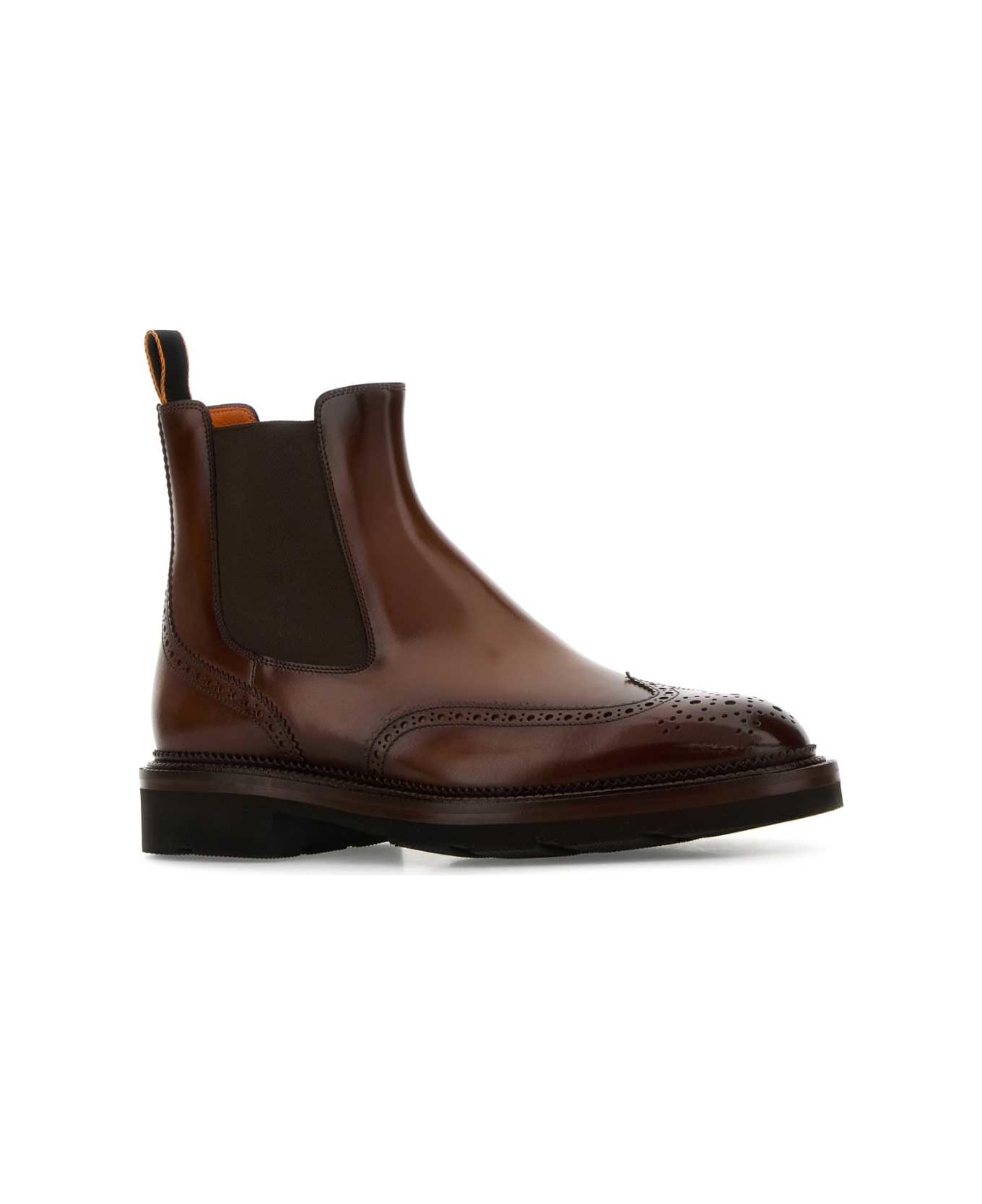 Santoni Brown Leather Kalama Ankle Boots - CHOCOLATE