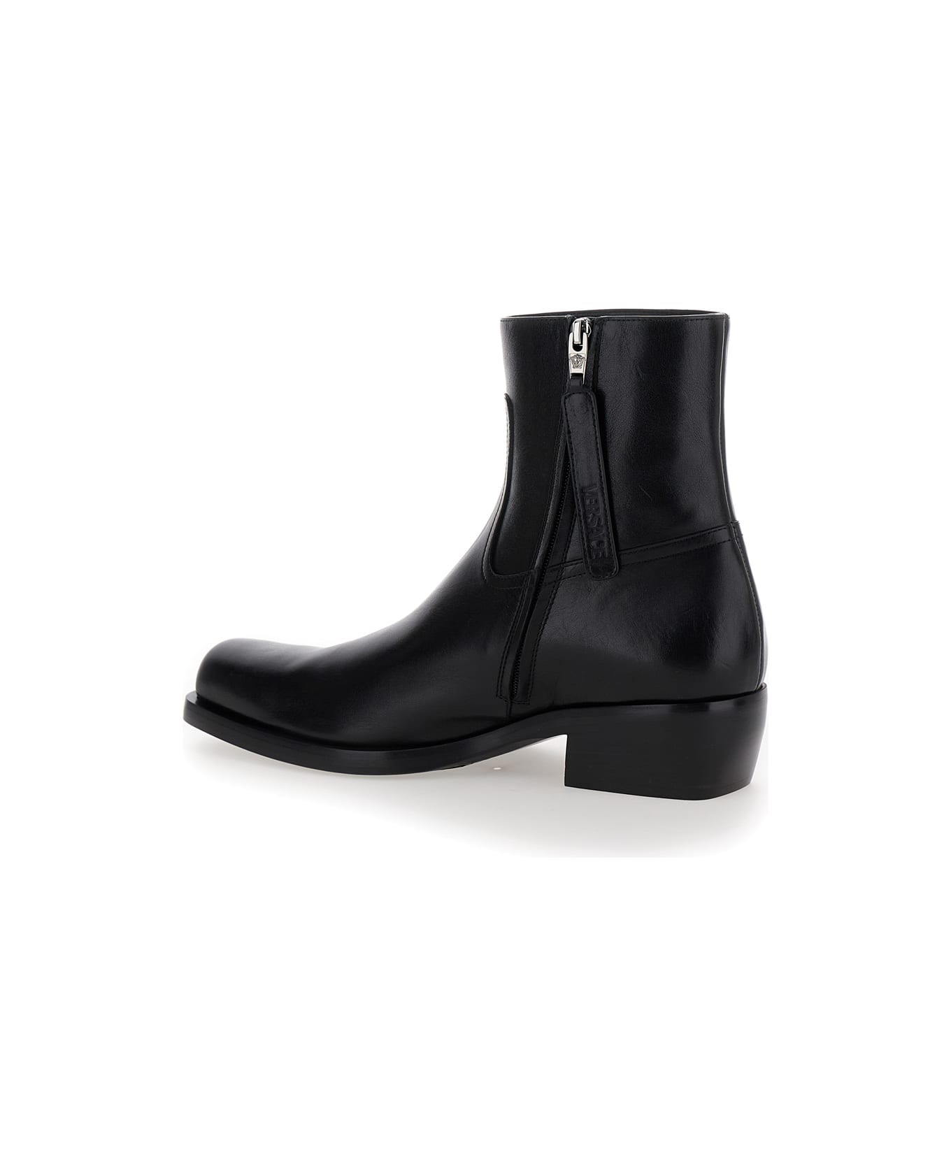 Versace Black Leather Ankle Boots - Black