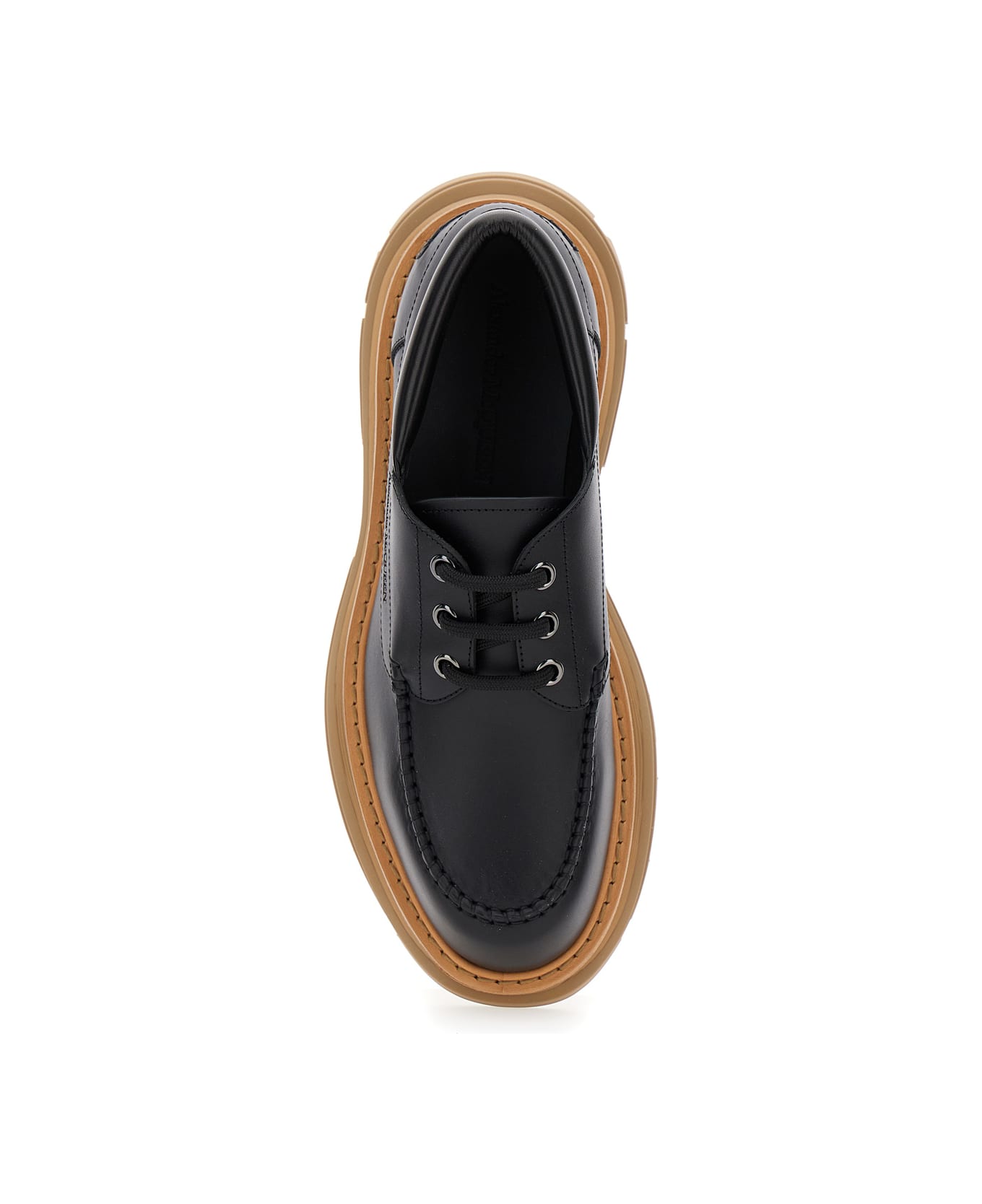 Alexander McQueen Black Derby Shoes With Engraved Logo And Platform In Leather Man - Black Beige