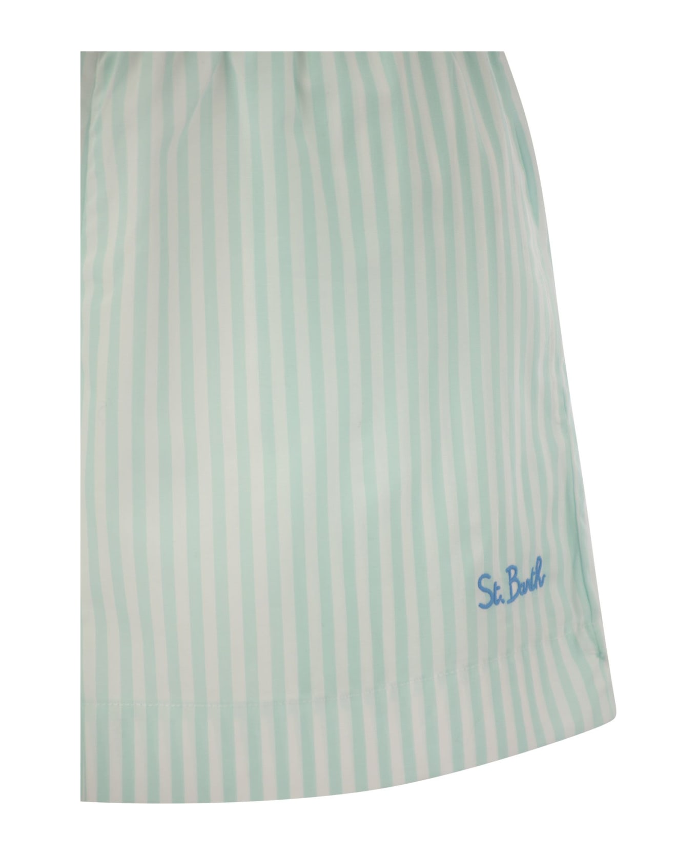 MC2 Saint Barth Meave - Striped Cotton Shorts - White/water Green