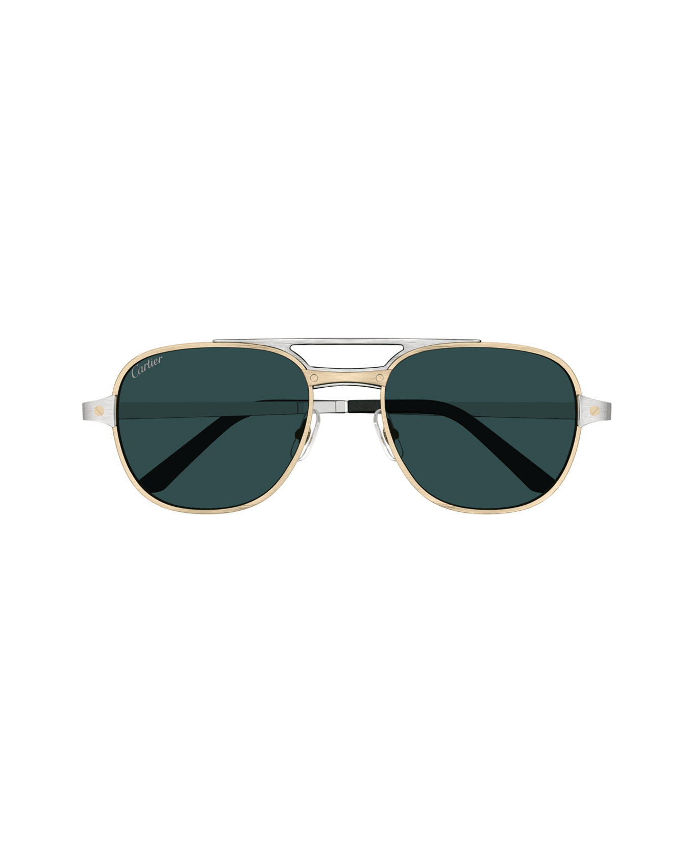 Cartier Eyewear Cartier Ct0477s Santos De Cartier 003 Gold Silver Green Glasses - Oro