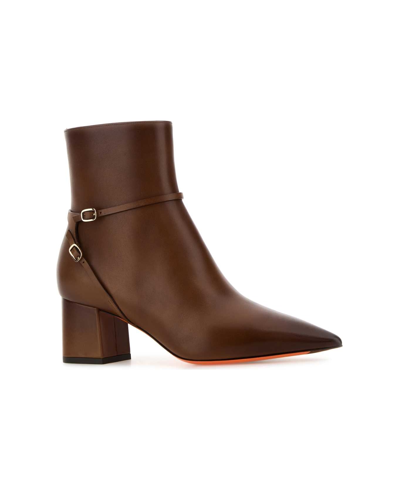 Santoni Brown Leather Blondie Ankle Boots - MARRONE