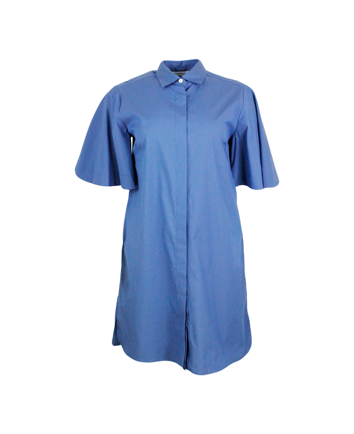 Barba Napoli Short 3/4 Sleeve Dress In Stretch Cotton With Concealed Button Placket - Blu light ワンピース＆ドレス