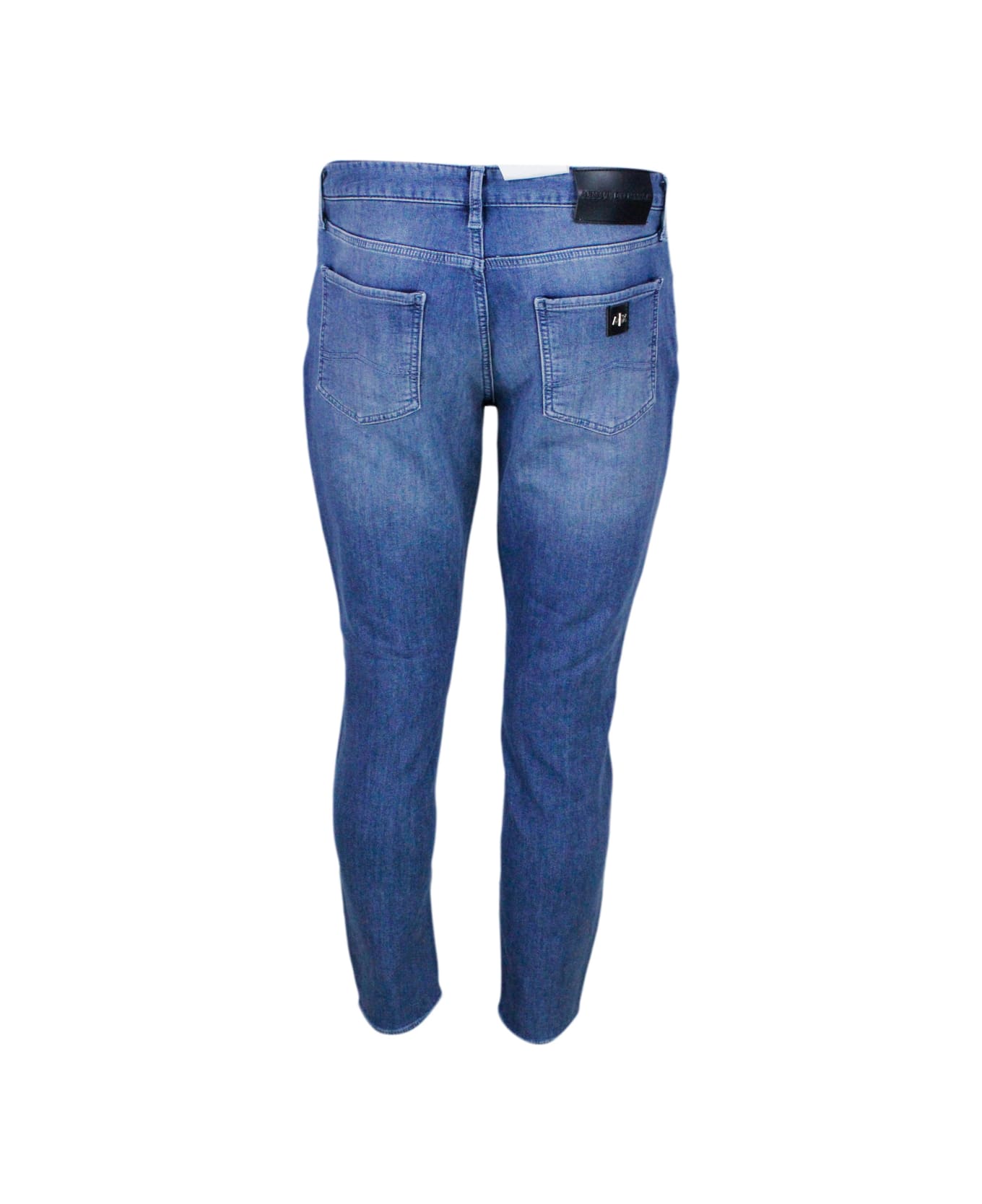 Armani Collezioni Skinny Jeans In Soft Stretch Denim With Matching Stitching And Leather Tab. Zip And Button Closure - Denim
