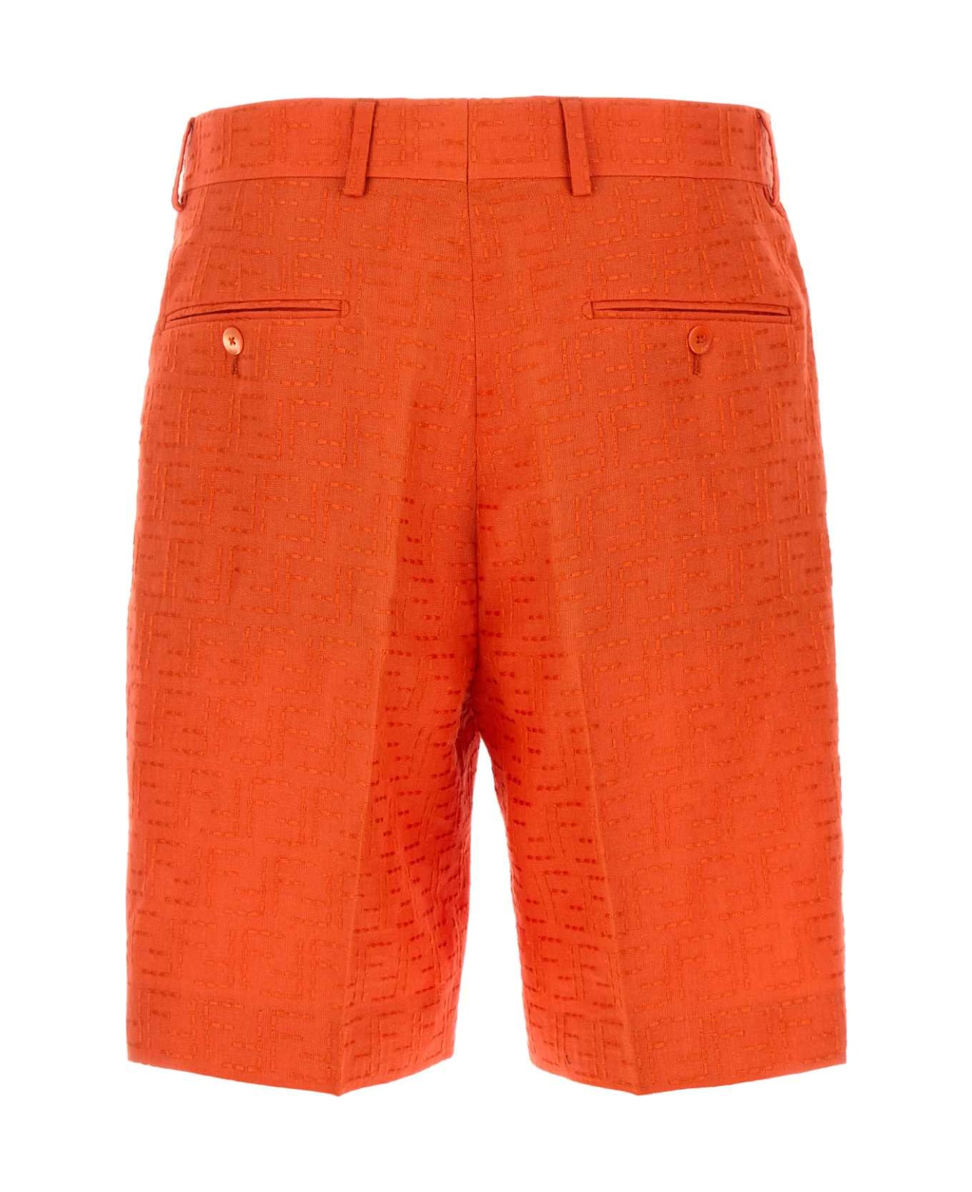 Fendi Coral Linen Blend Bermuda Shorts - CORAL