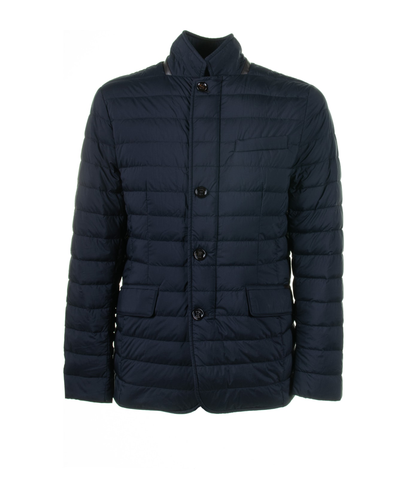 Moorer Blue Quilted Down Jacket With Buttons - DARK BLU ダウンジャケット