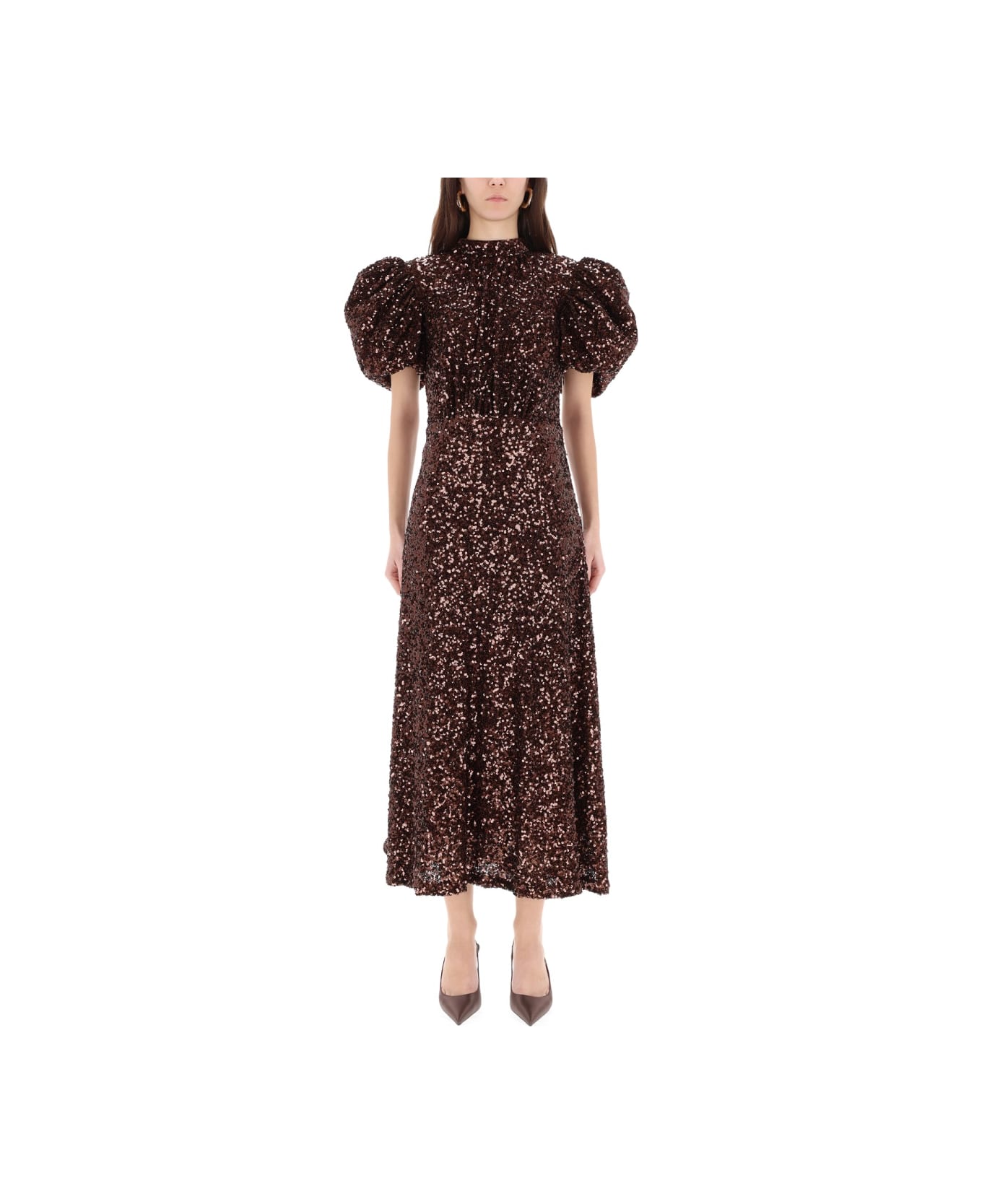 Rotate by Birger Christensen Midi Dress With Sequins - BROWN