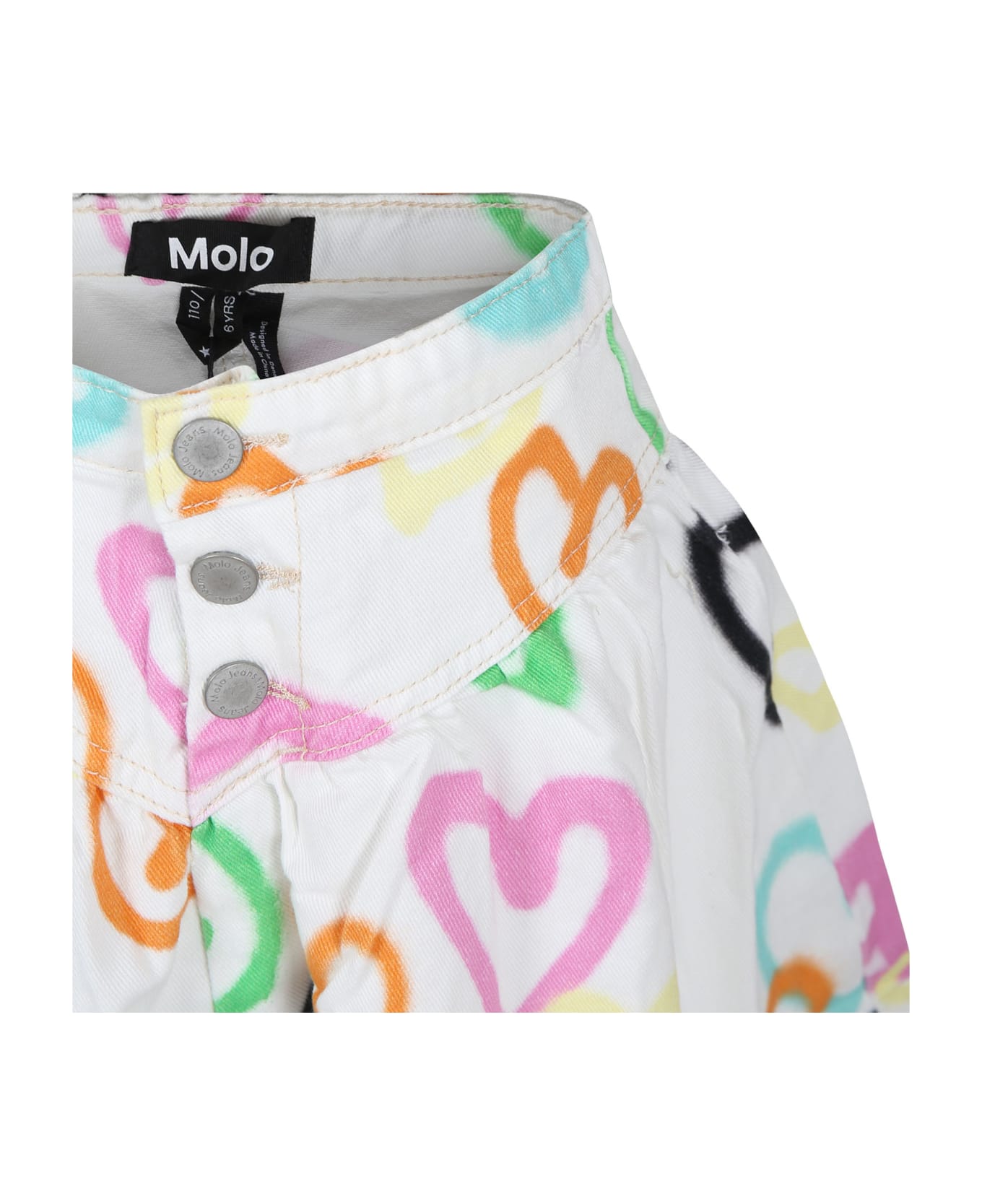 Molo White Skirt For Girl With Hearts Print - White