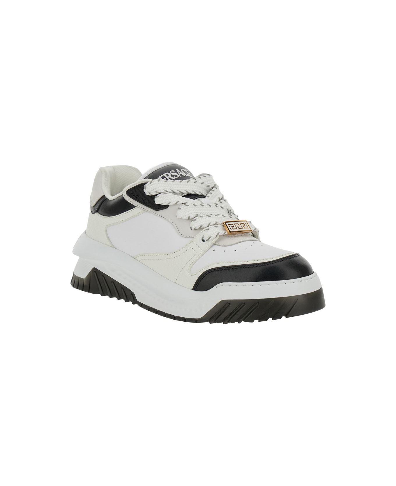 Versace White And Black Sneaker With Inserts And Chunky Sole In Leather Man - White/black
